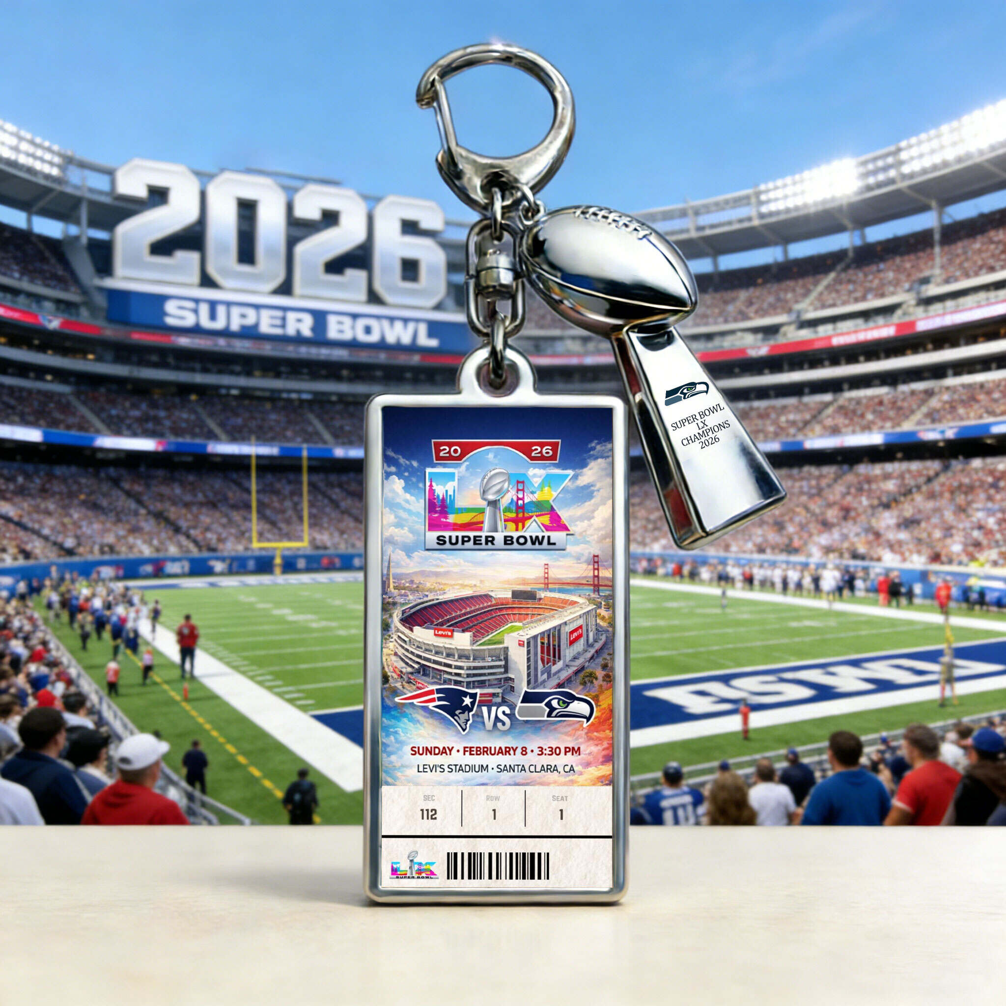 Customized 2026 Super Bowl Ticket Seahawks Champions Keychain