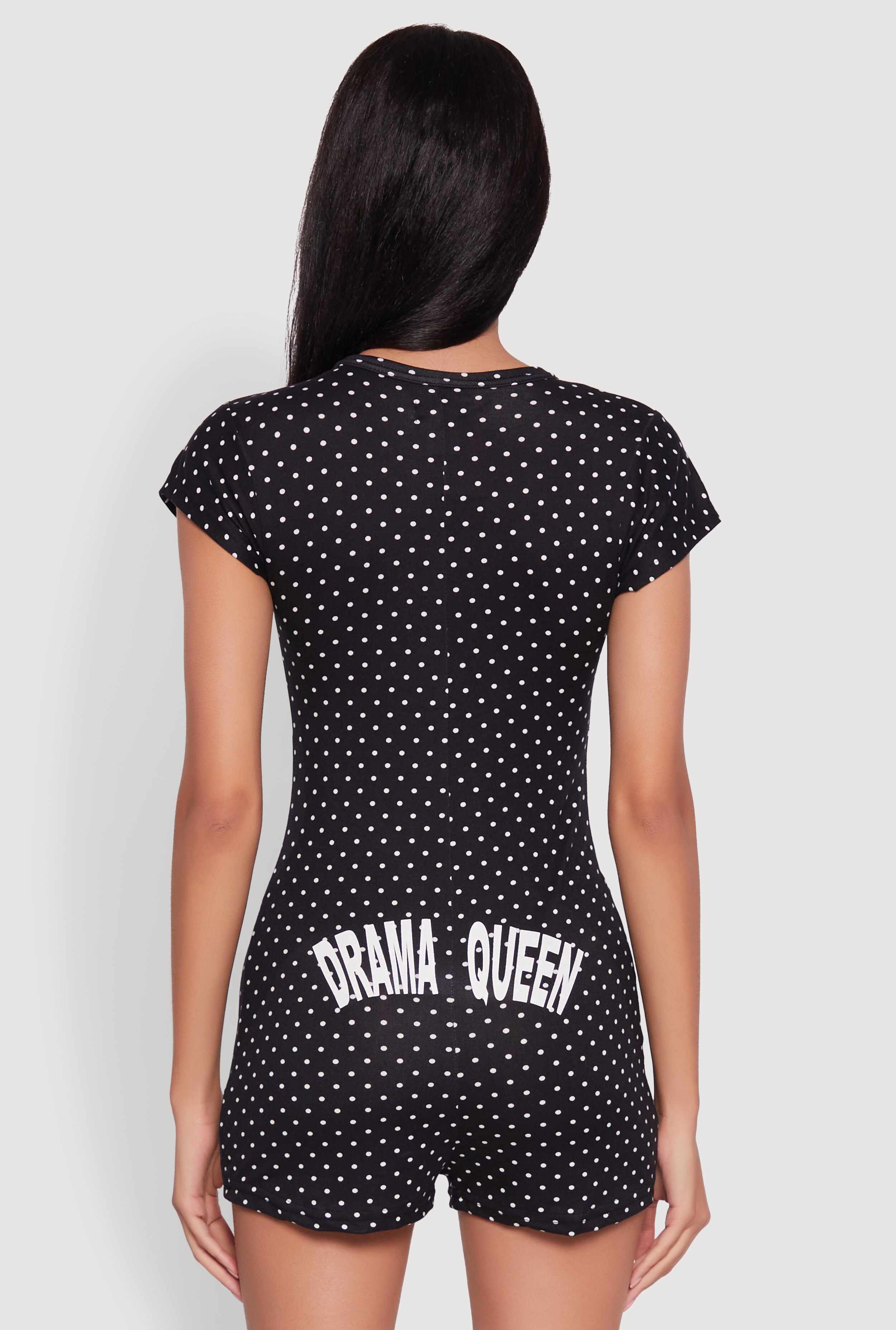 Drama Queen Graphic Polka Dot Pajama Romper