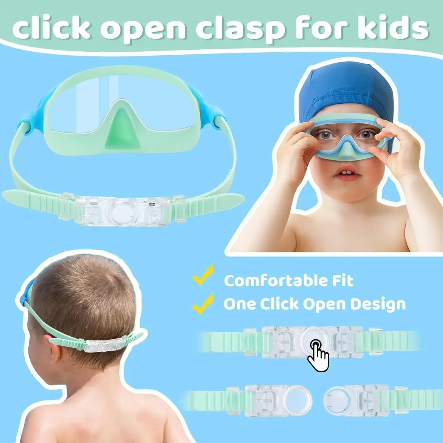 Swim Goggles 2 Pcs with Nose Cover for Ages 3-12+ Kids,Youth,UV Protection Anti-Fog Wide View Anti-Shattered Lens for Boys and Girls - Safety anti-uv swim glass anti-fog swimming goggles for Outdoor, Lake,Beach, Summer Party