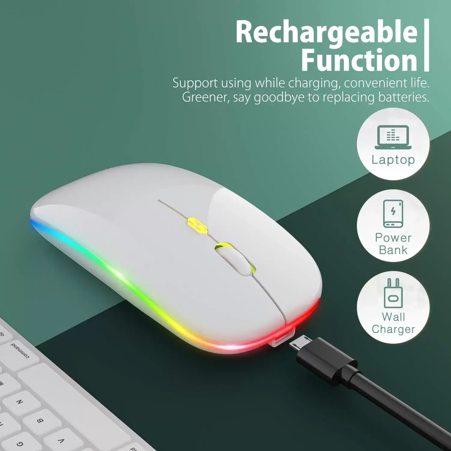 [Upgrade] LED Wireless Mouse, Slim Silent Mouse 2.4G Portable Mobile Optical Office Mouse with USB & Type-c Receiver, 3 Adjustable DPI Levels for Notebook, PC, Laptop, Computer, MacBook (Pink)
