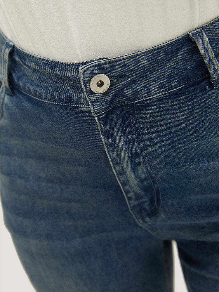 Flare Leg Very Stretchy Medium Wash Contrast Hem Jeans