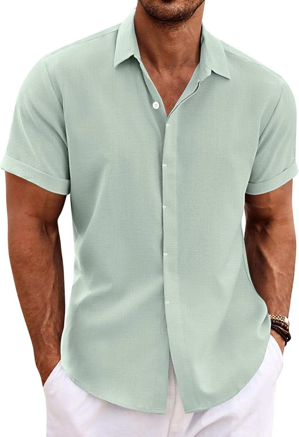 Men's Linen Shirts Short Sleeve Casual Shirts Button Down Shirt for Men Beach Summer Wedding Shirt