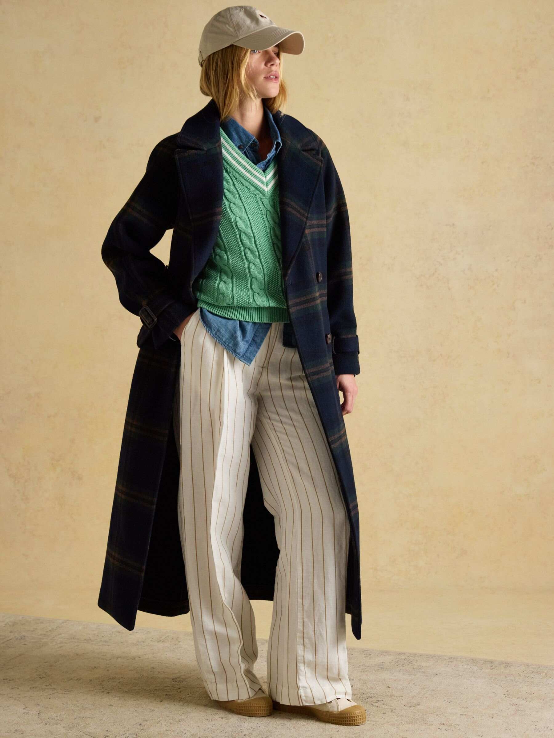 Amberley Navy Blue Longline Wool Blend Coat with Belt