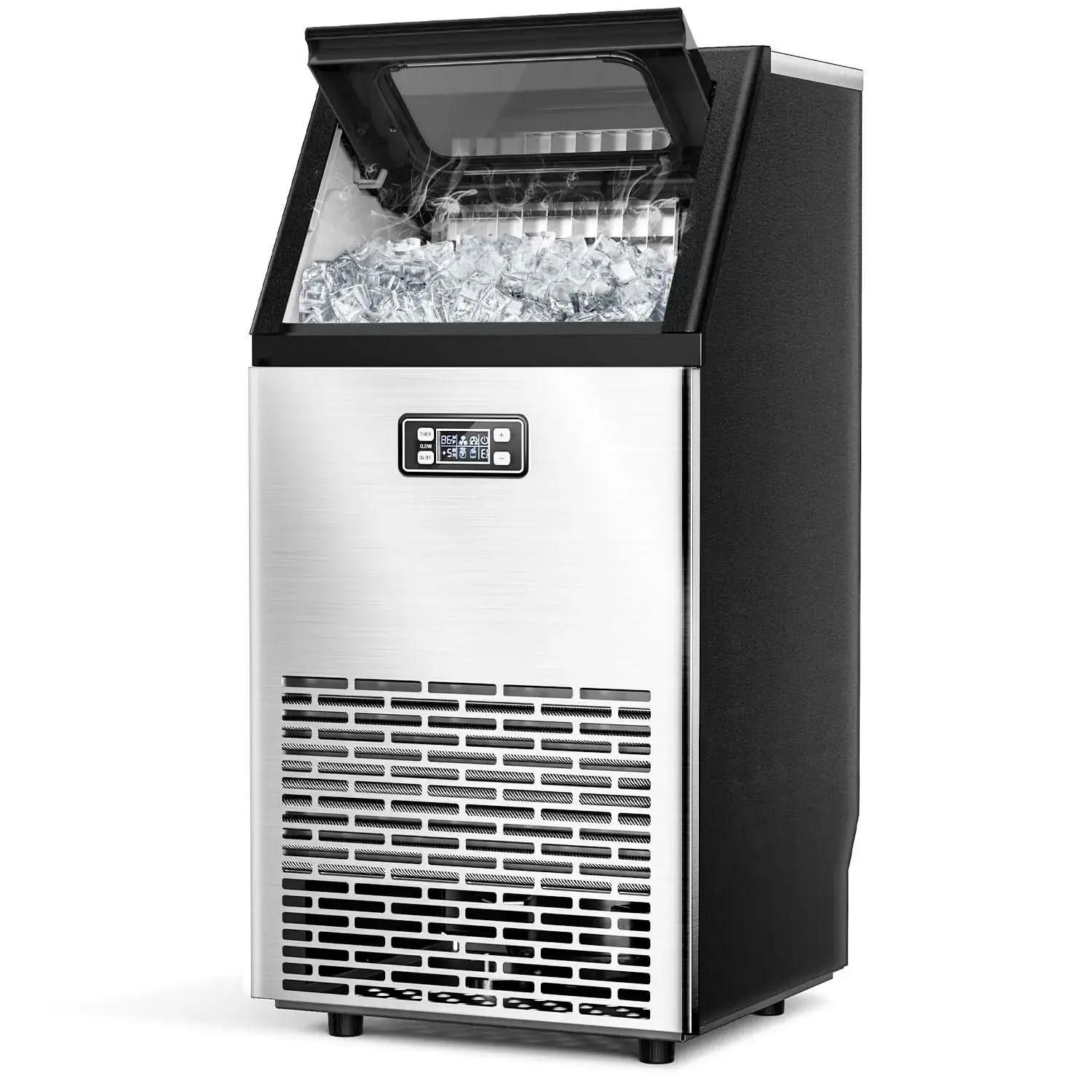 Commercial Ice Maker  V2.0, 100 lbs, 2-Way Add Water, Large Ice Maker Self Cleaning, Ice Machine with 24 Hour Timer,33 lbs Basket, Stainless Steel Ice Makers for School, Home, Bar, RV