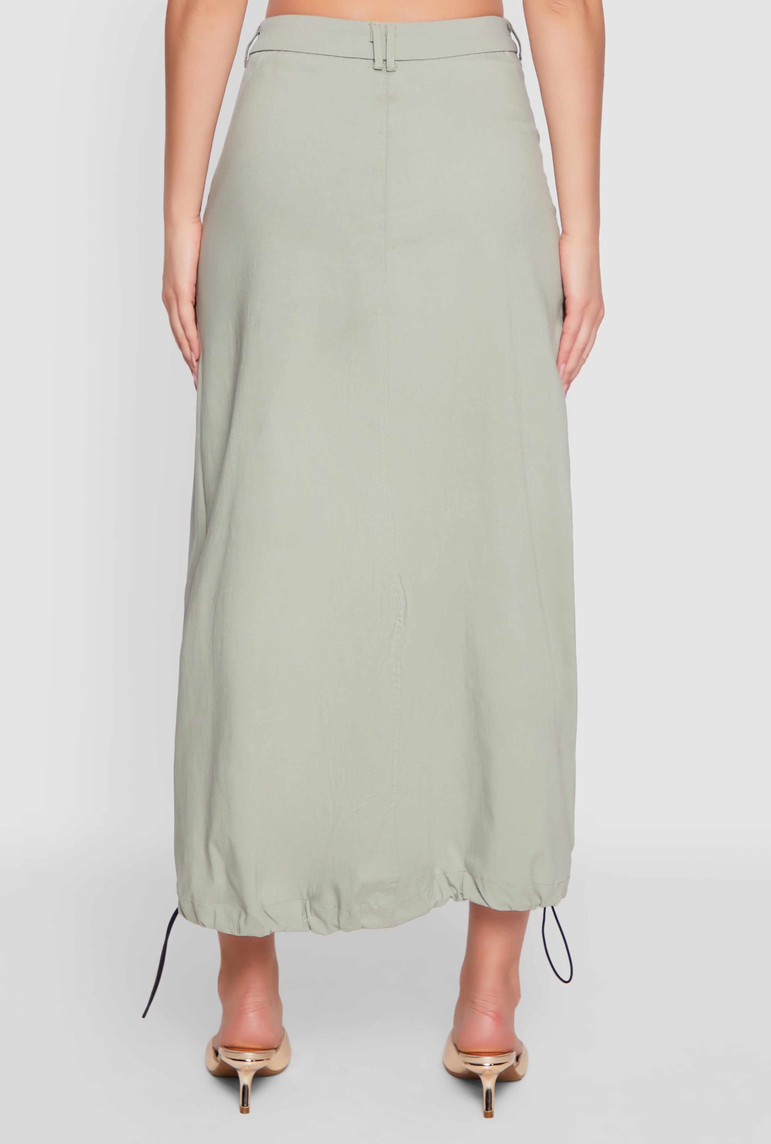 High Waisted Solid Maxi Skirt with Cargo Pockets