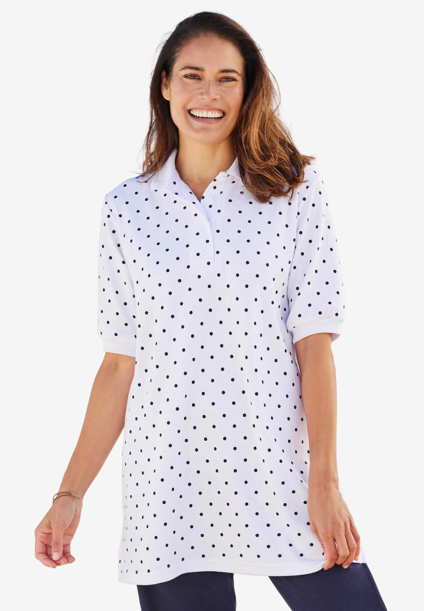 Elbow-Sleeve Polo Tunic