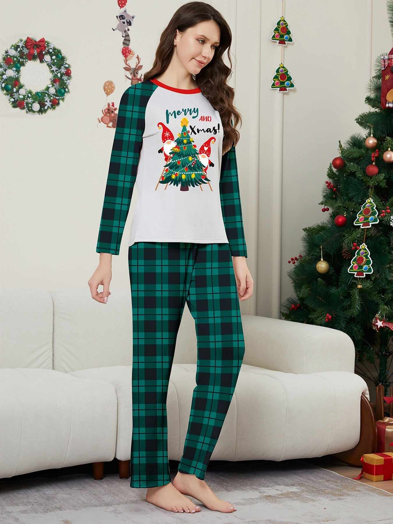 Christmas Parent-Child Santa Plaid Print Pajama Set