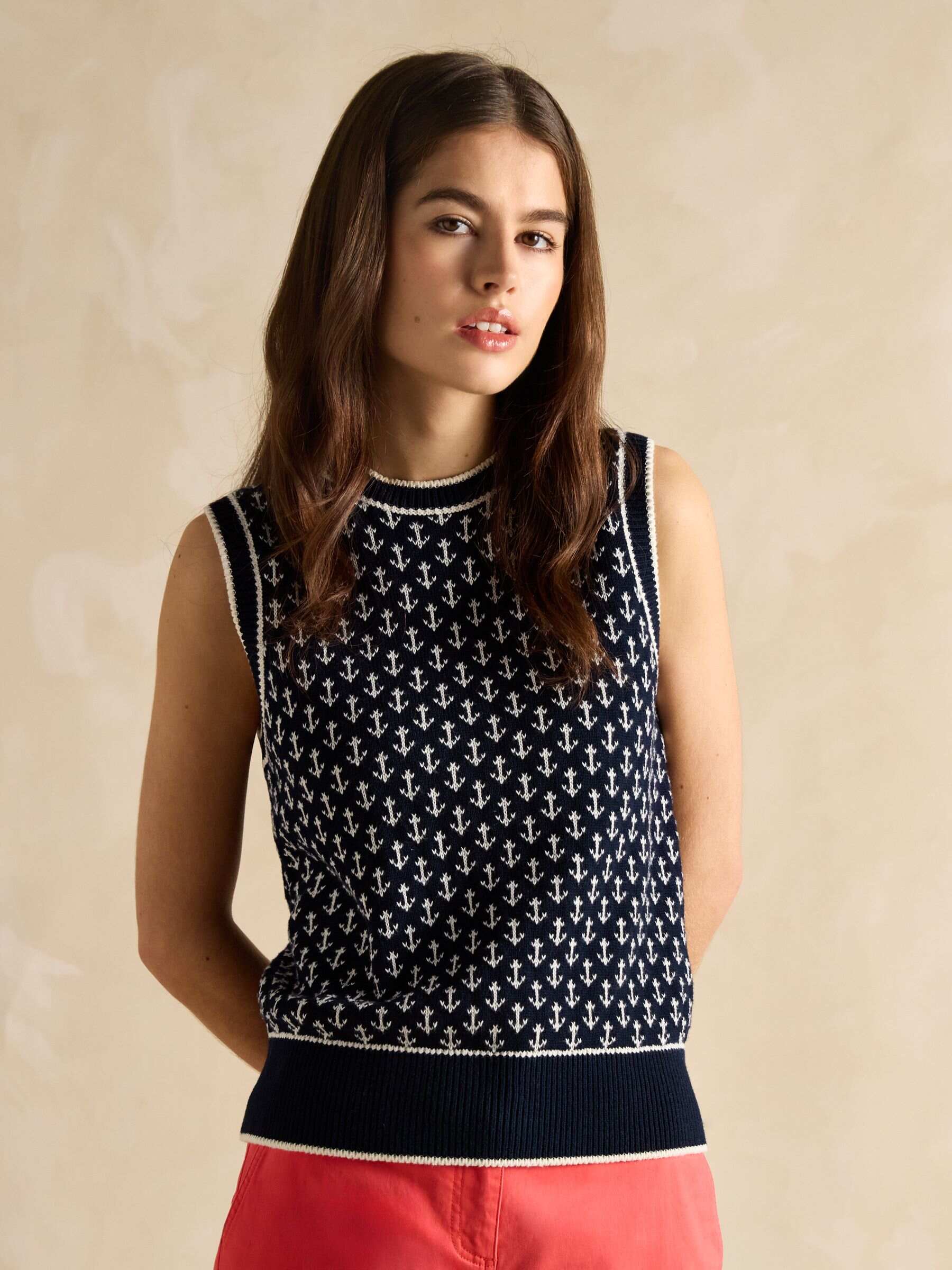Marine Navy Anchor Cotton Knitted Vest