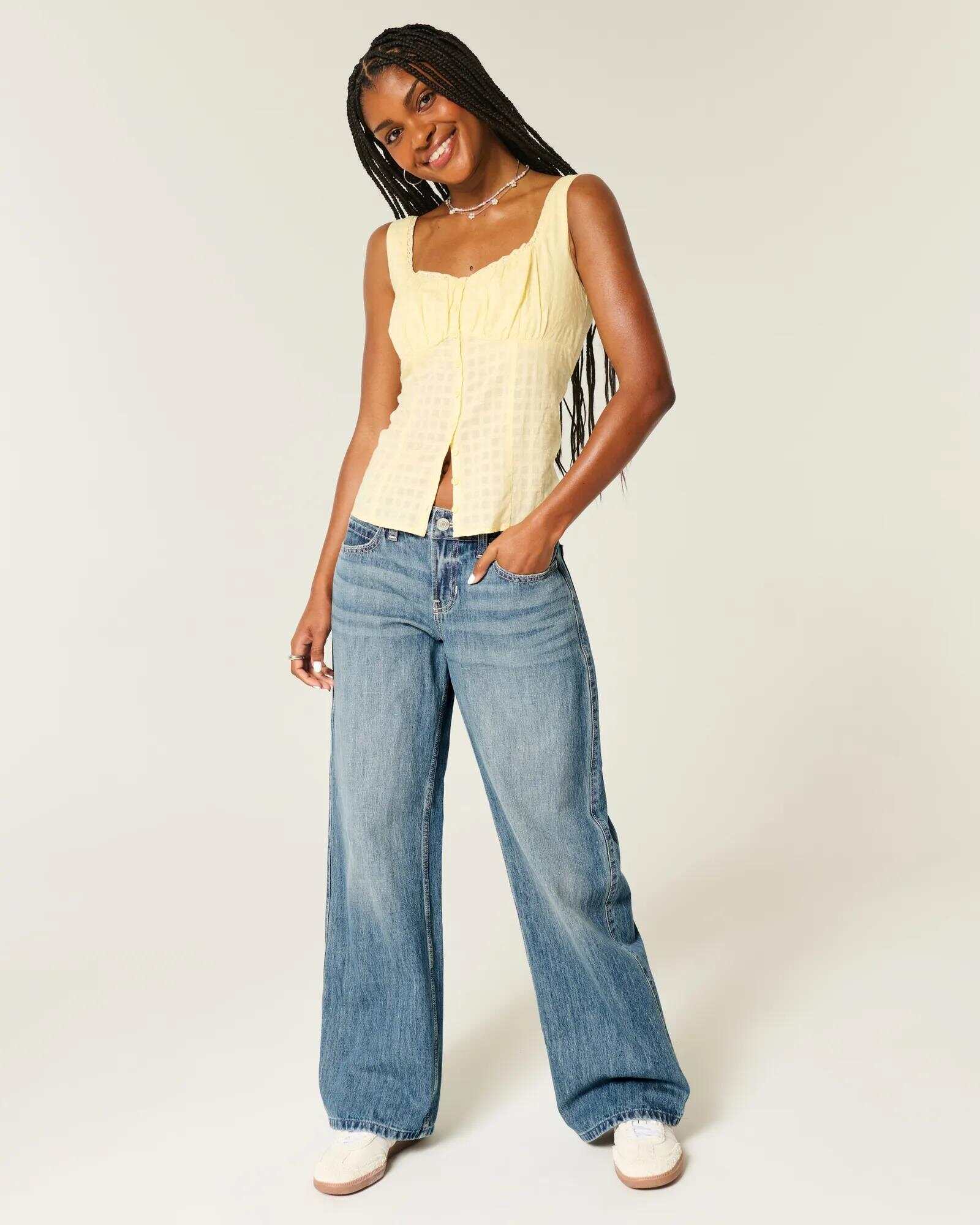 Low-Rise Dark Wash Baggy Jeans