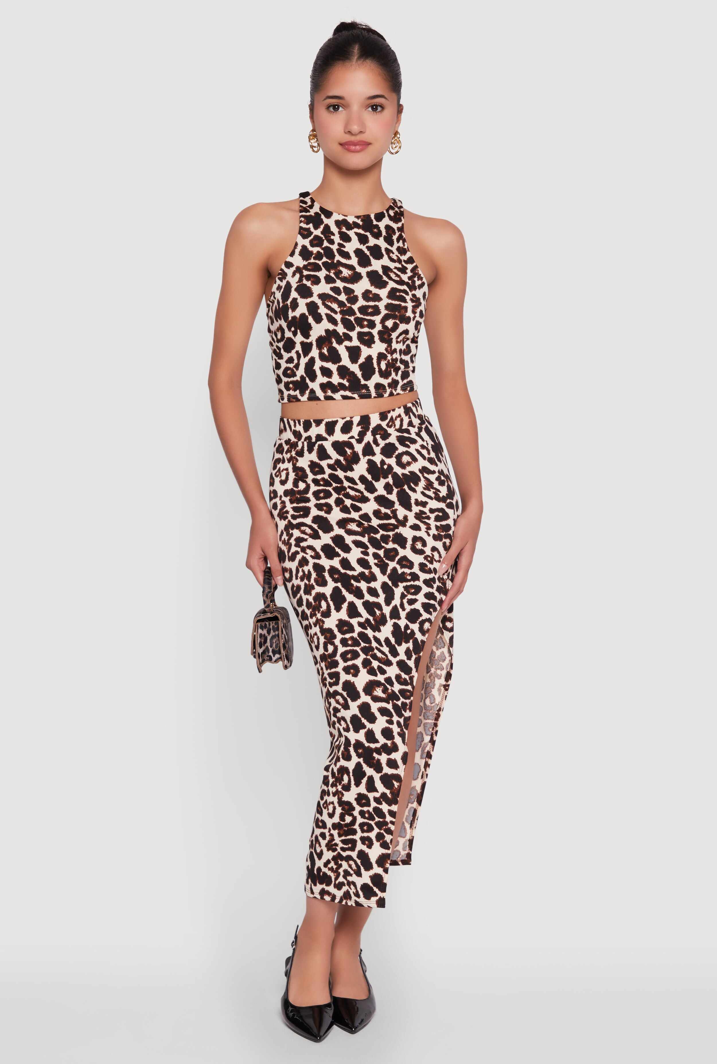 Trendy Animal Print High Neck Cropped Tank Top