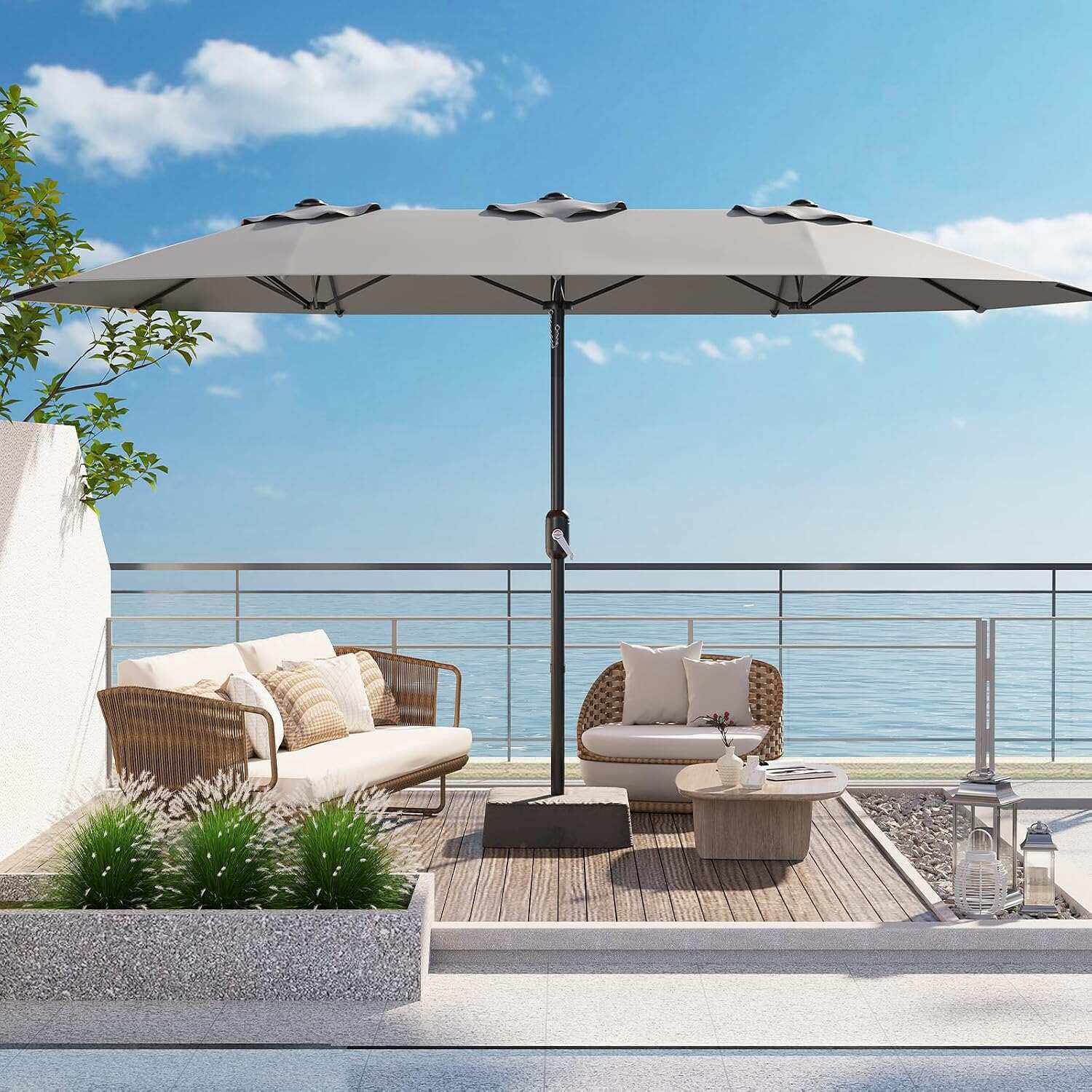 15 ft Rectangular Patio Umbrella with Base Included