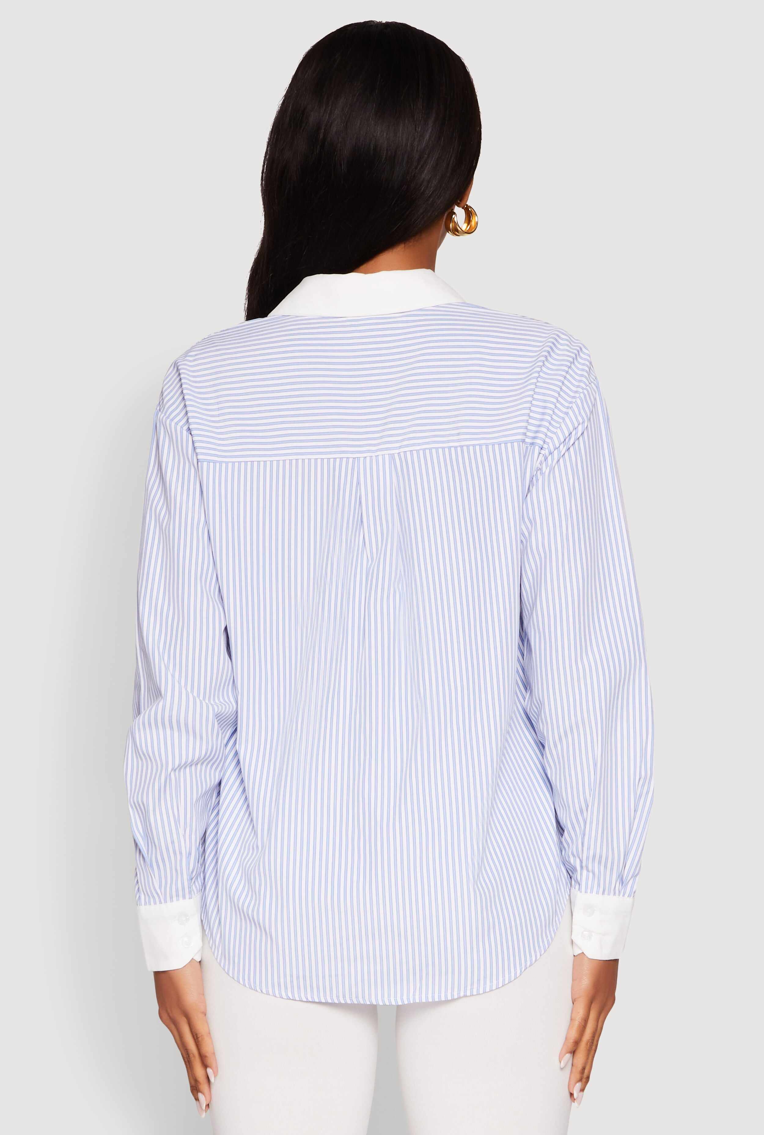 Haute Monde Striped Poplin Shirt with Contrast Trim