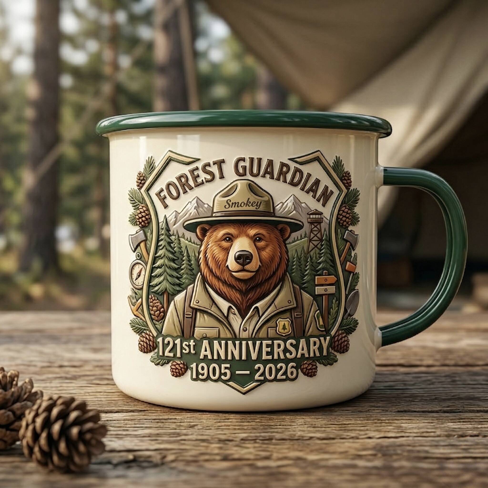 Smokey Bear Forest Guardian 121st Anniversary Enamel Mug