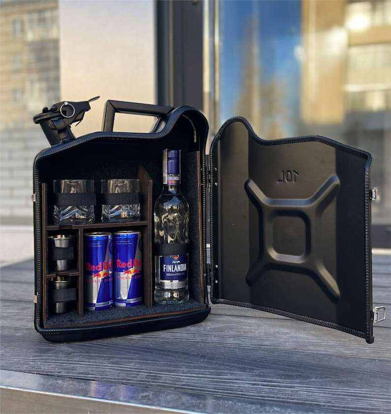 10 L Personal Jerry Can Mini Bar With Vodka Glasses and Illumination Inside, Custom Fuel Bar, Canister Mini Bar, Camping Bar, Home Bar Set