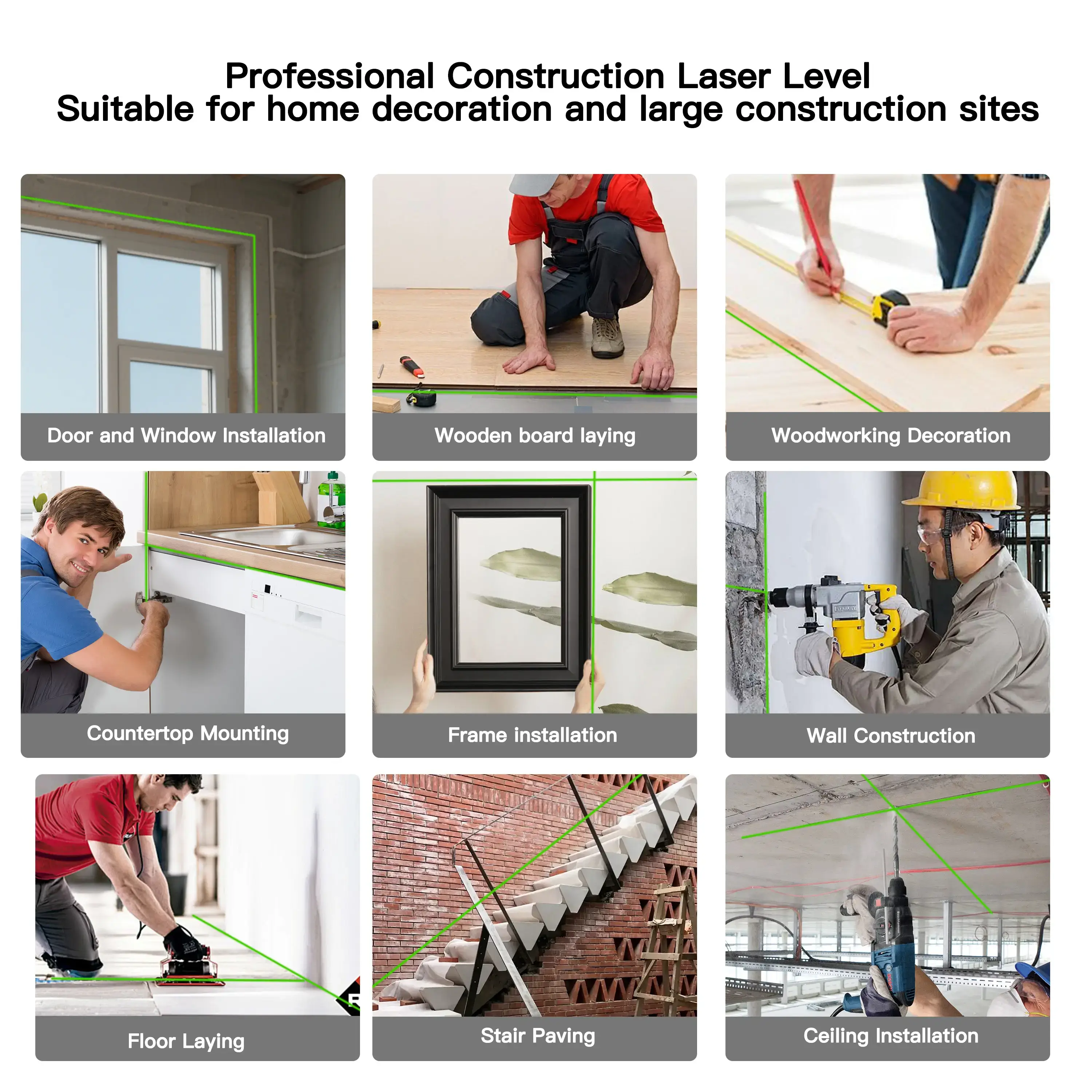 12-Line Green Laser Level 3x360° Self-Leveling Remote Control Dual Batteries Full Accessories for Tile Cabinet Home Improvement Greenish