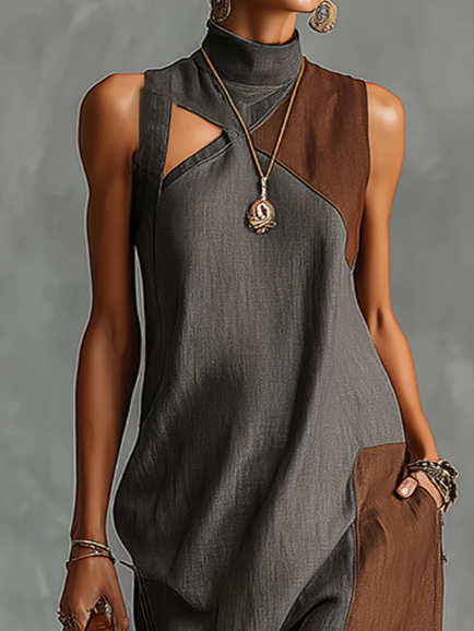 🔥Summer Arrivals🌟Fashionable Color-blocked Linen-cotton Maxi Dress