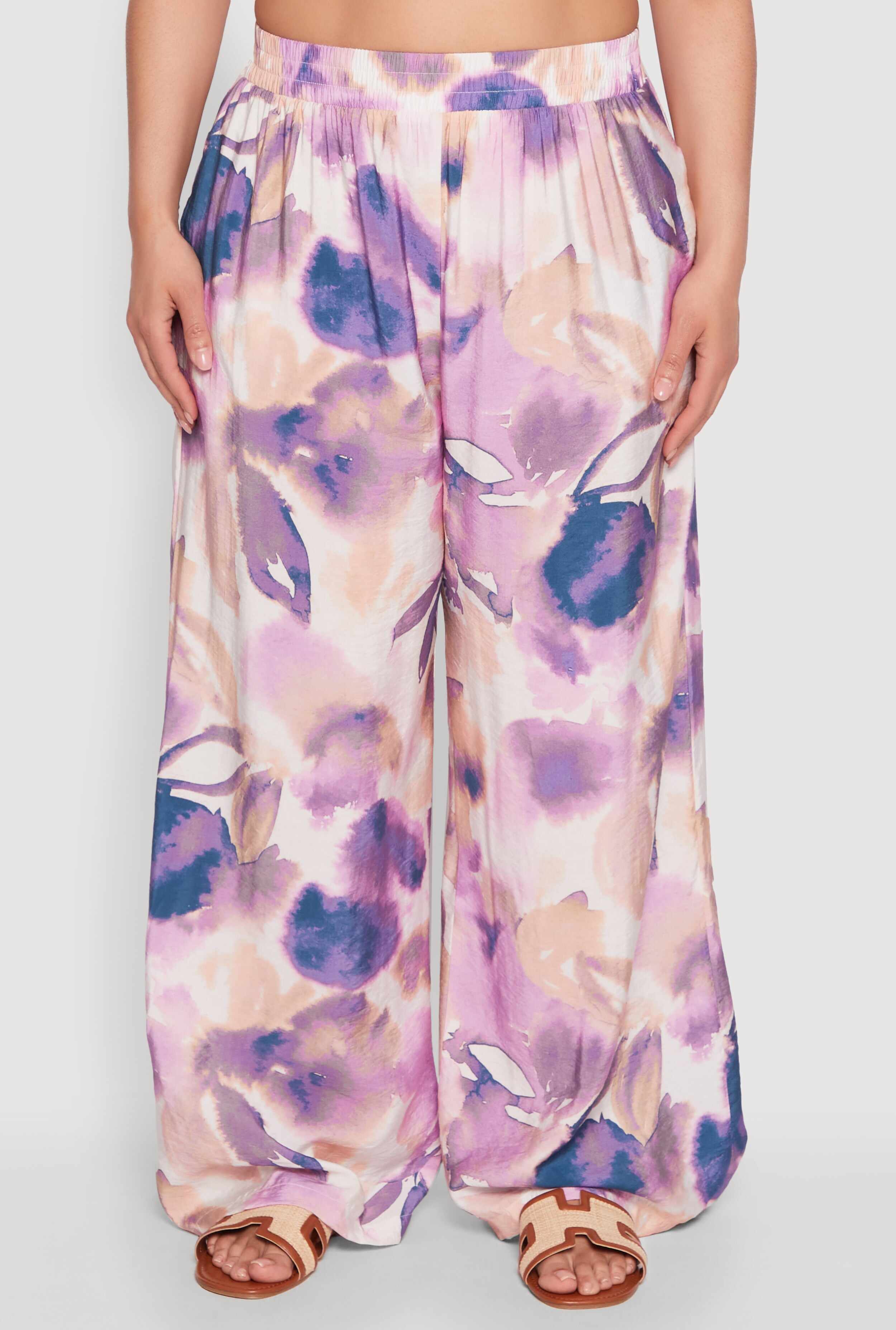Plus Size Water Color Graphic Palazzo Pants