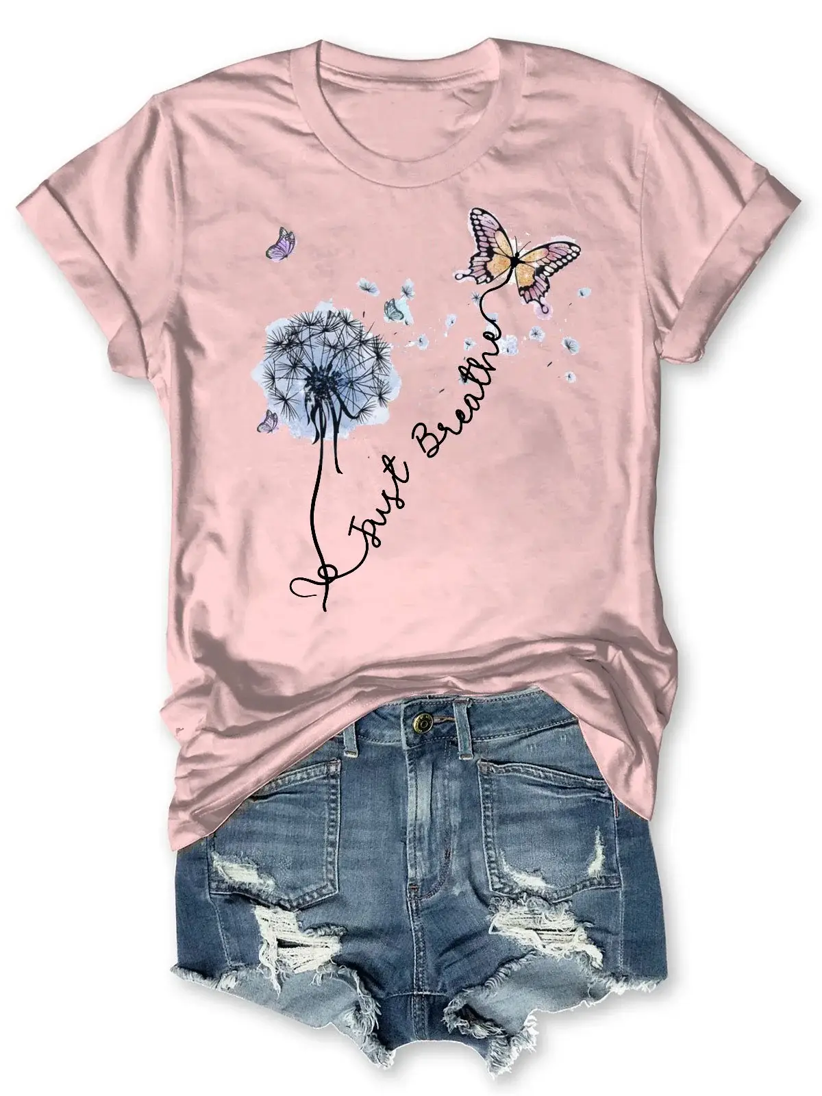 Just Breath Letter Print Causal Short Sleeve T-shirt