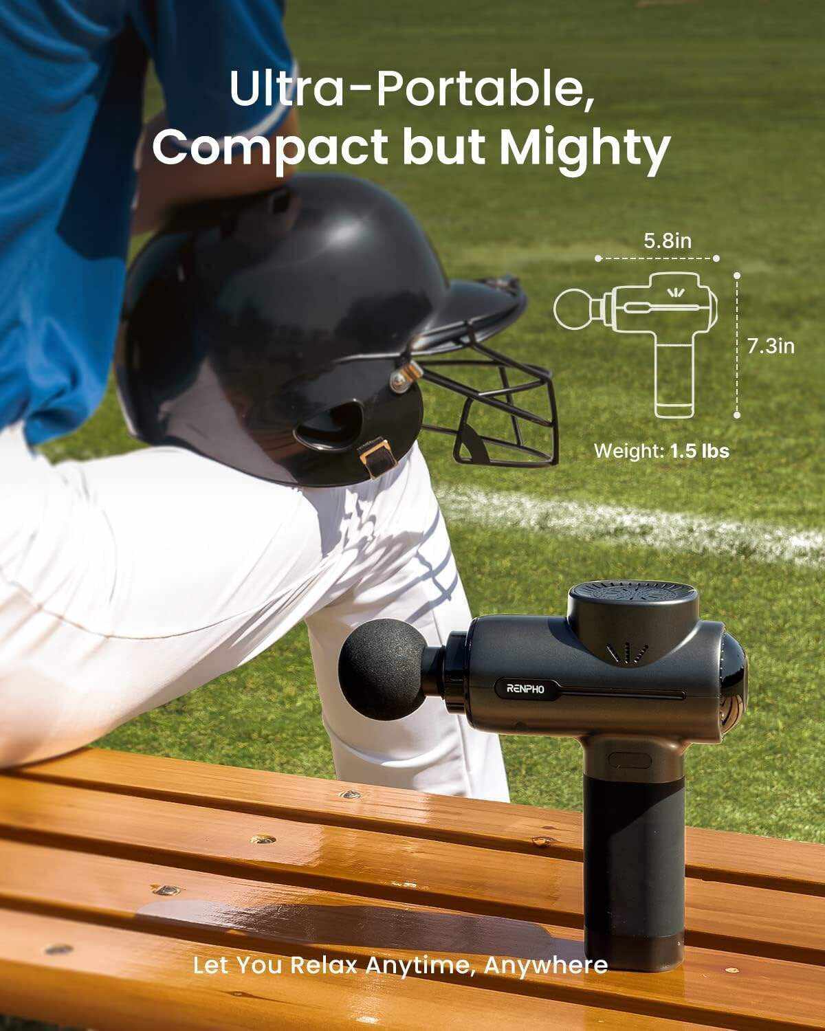 RENPHO Active Massage Gun Deep Tissue Muscle, Powerful Percussion Massage Gun, Portable Back Massager Gun for Athletes for Pain Relief, Electric Back Massagers, Handheld Massager Carry Case