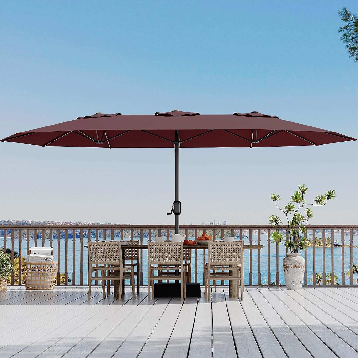 15 ft Rectangular Patio Umbrella with Base Included