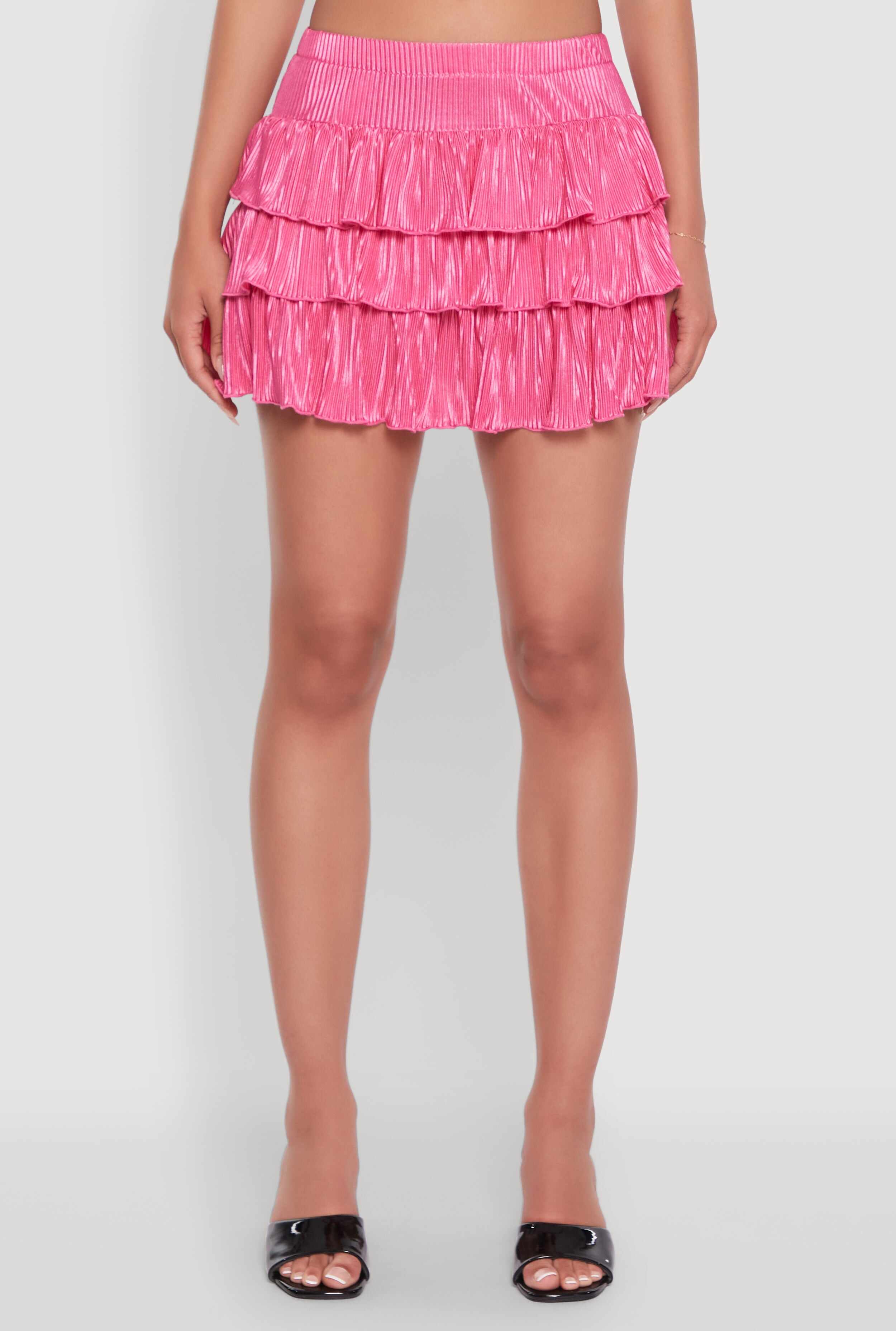 Chic Plisse High Waisted Tiered Mini Skirt