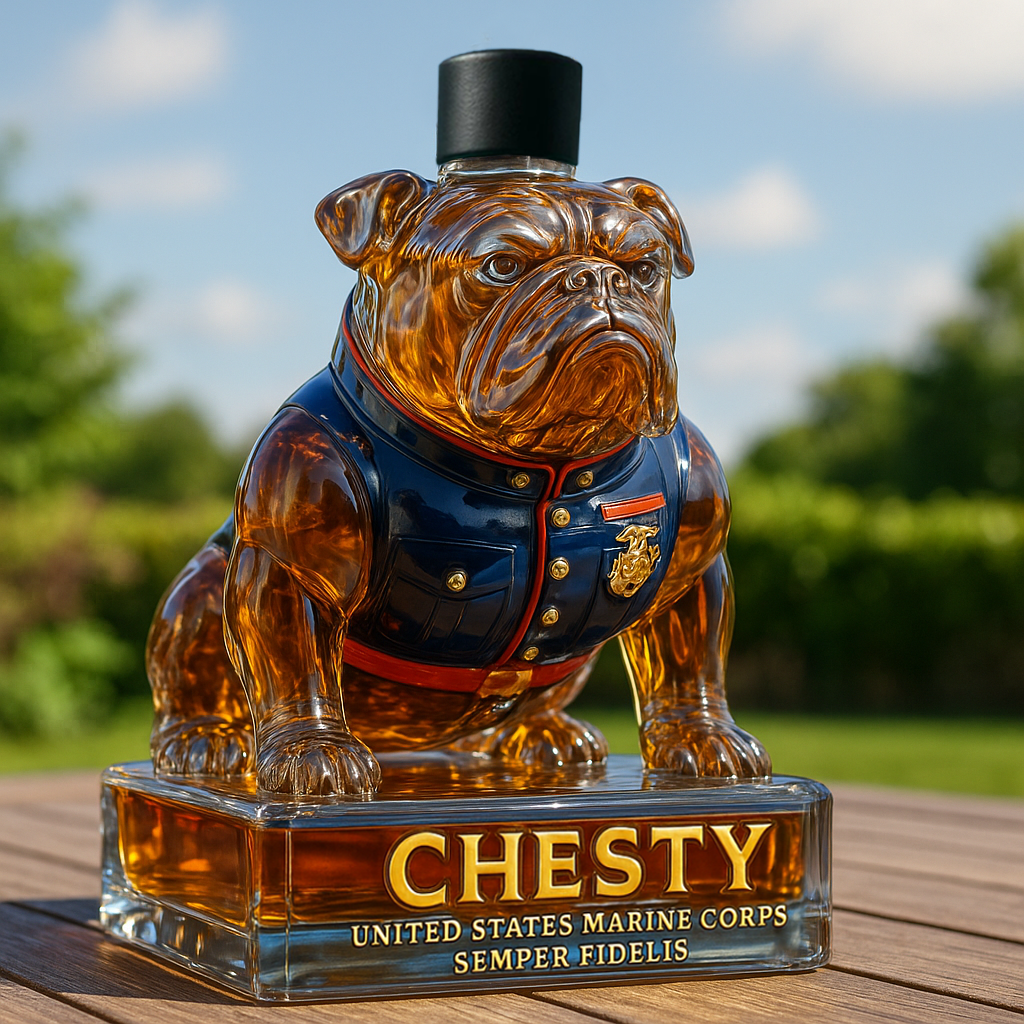 Marine Corps Bulldog Chesty Whiskey Bottle