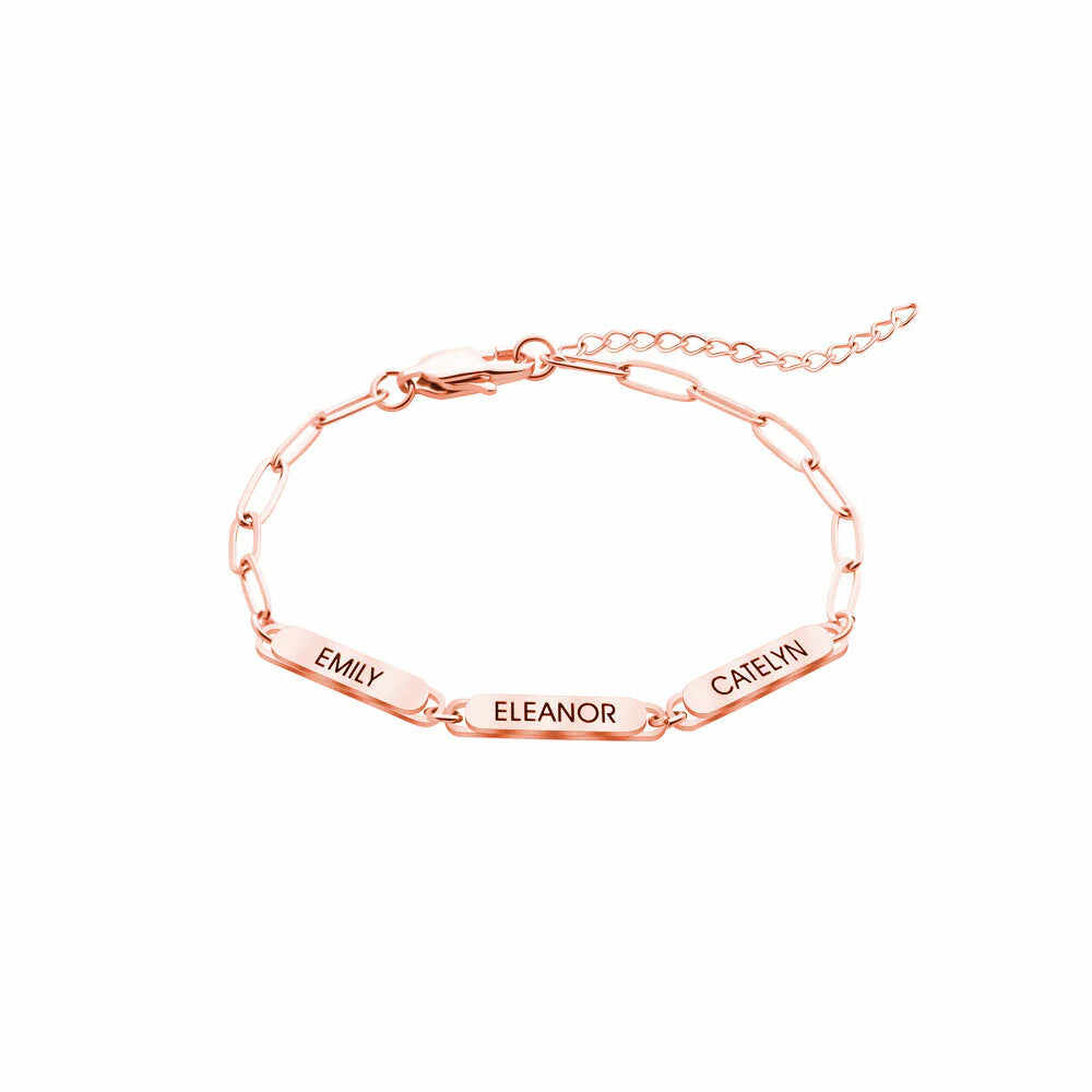 National Parents' Day❤Personalized Family Name Bar Bracelet Engraved Charm with a Dainty Paperclip Chain