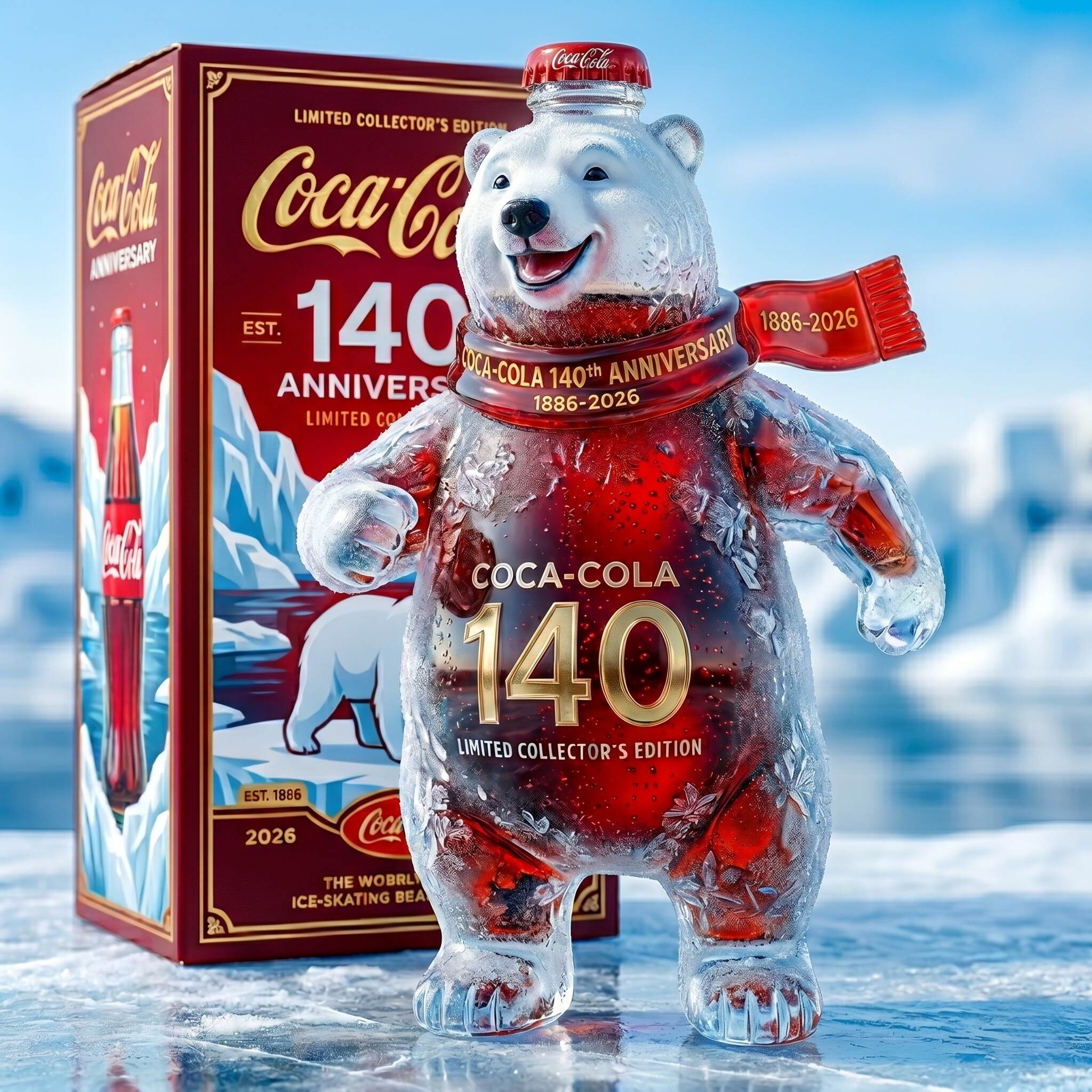 Coca-Cola 140th Anniversary Limited Edition Ice Crystal Polar Bear Commemorative Bottle Collectible