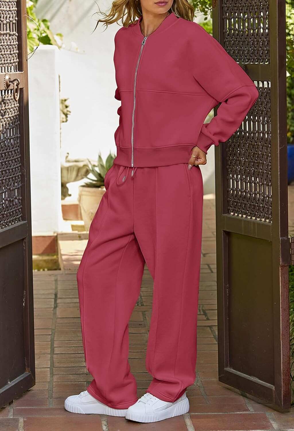 Spring Sale🔥Women's Fall 2 Piece Sweatsuits Set Long Sleeve Zip Up Sweatshirt Wide Leg Sweatpants Lounge Sets