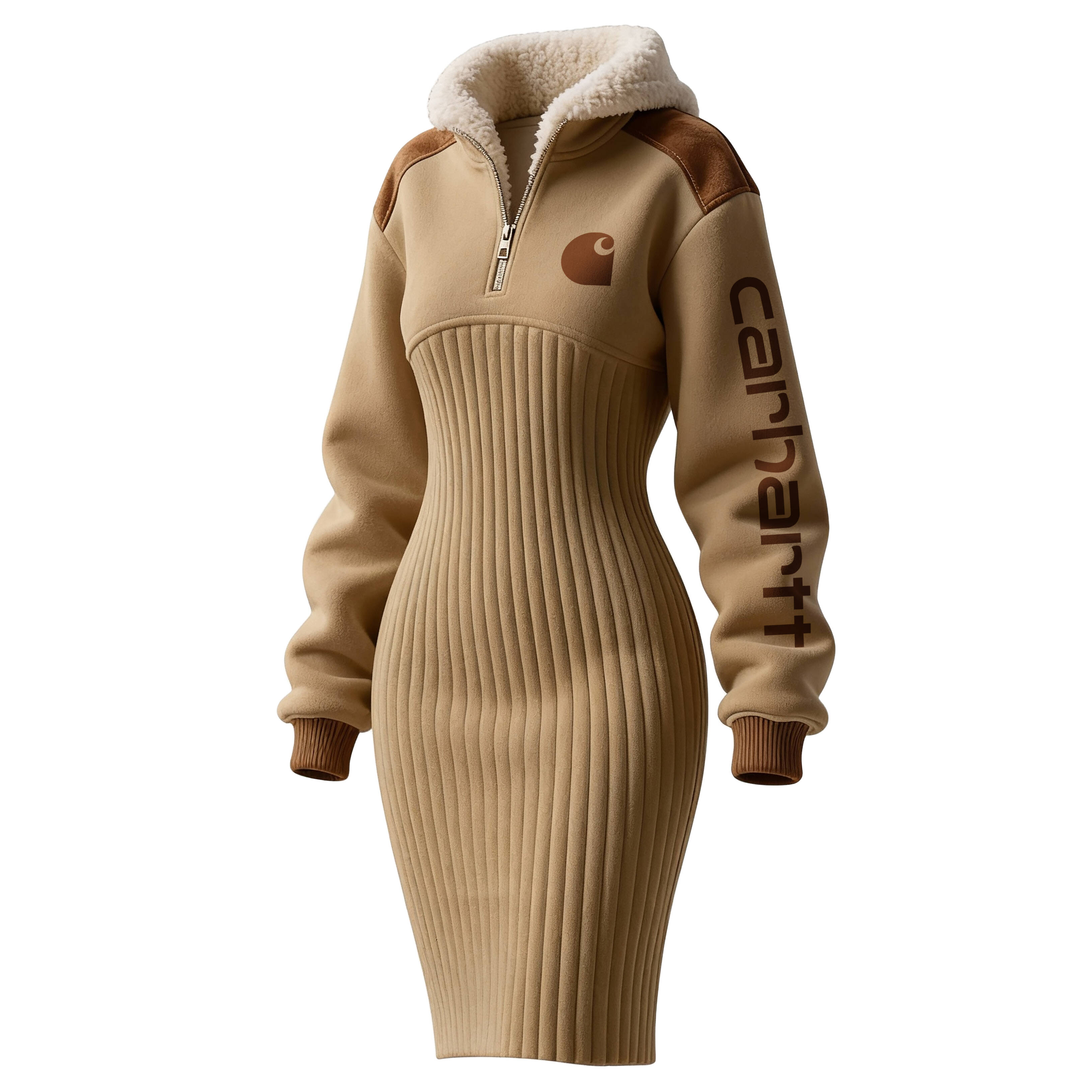 Women's Contrast Color Stitching Suede Lambswool Lapel Hooded Long Sweatshirt