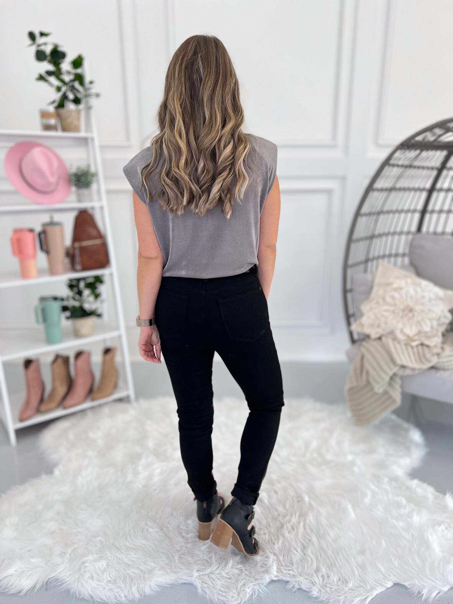 Business In The Front - Christmas Faux Leather & Denim Skinny Jeans- Final Sale