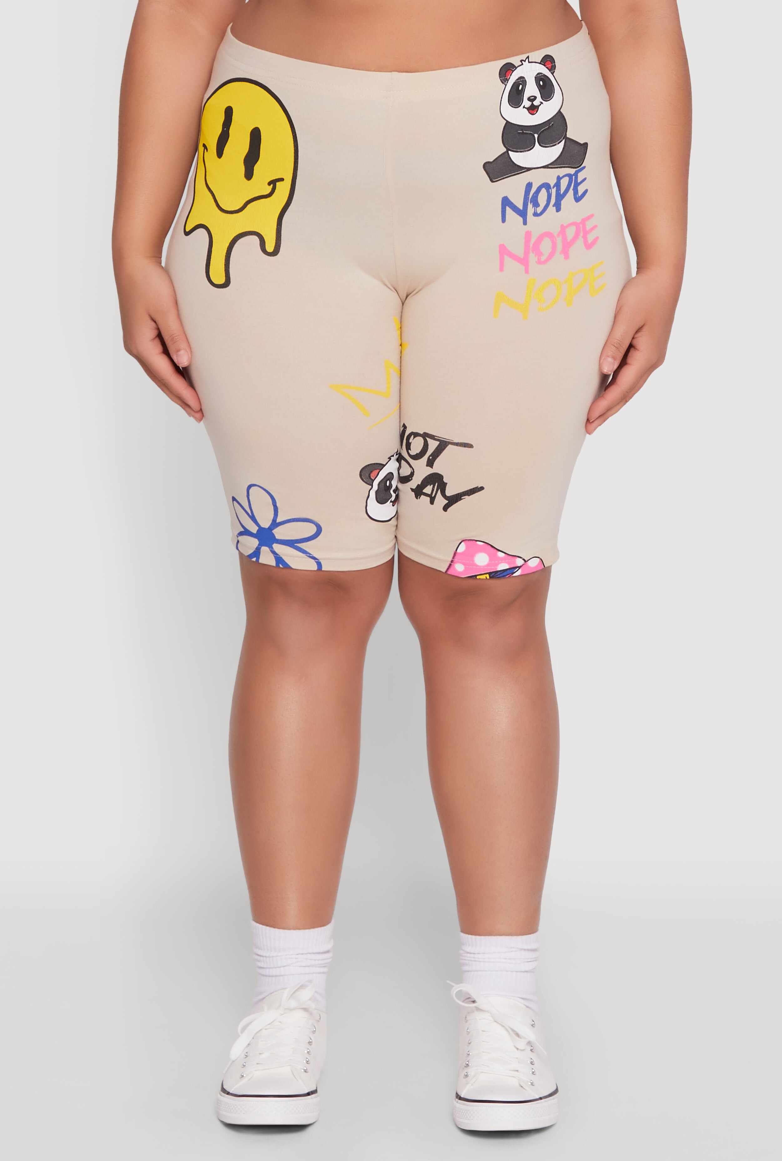 Plus Size Nope Graffiti Graphic Biker Shorts