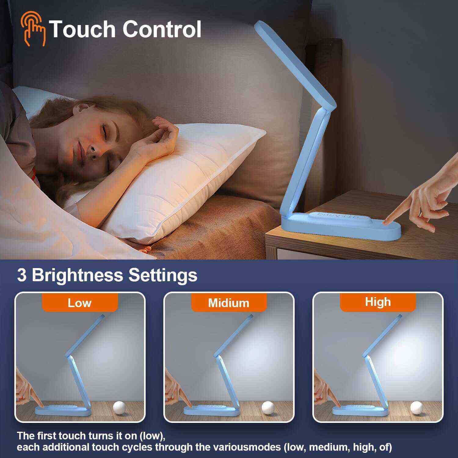 LED Desk Lamp for Office Home & Battery Operated Lamp Rechargeable Lamp Foldable & Portable Light, LED Desk Light Strip, 3 Brightness Dimmable Small Desk Lamp Wireless Reading Lamp