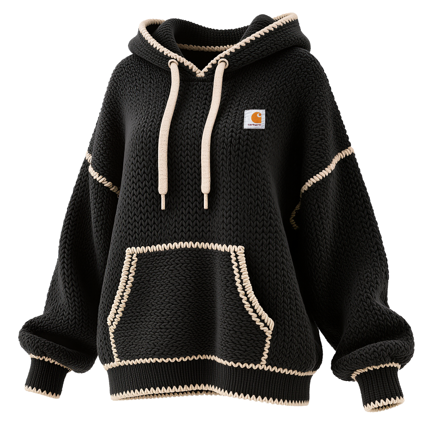 Women's Vintage Black Fleece Hoodie With Contrast Stitching