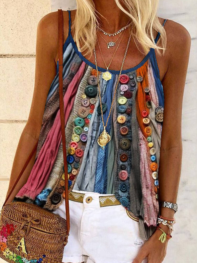 Boho Colorful Textile Flowy Cami Top