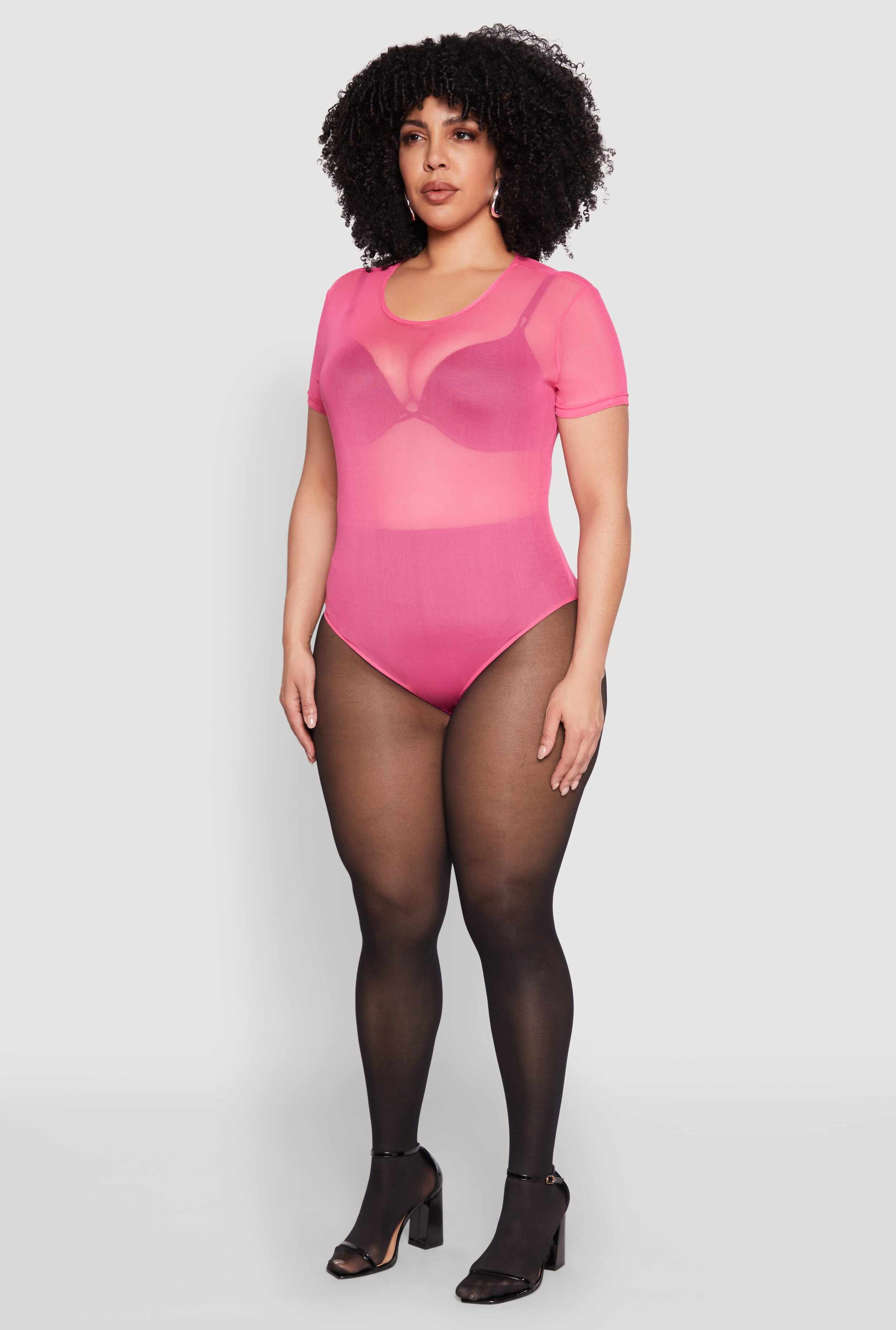 Plus Size Mesh Scoop Neck Bodysuit