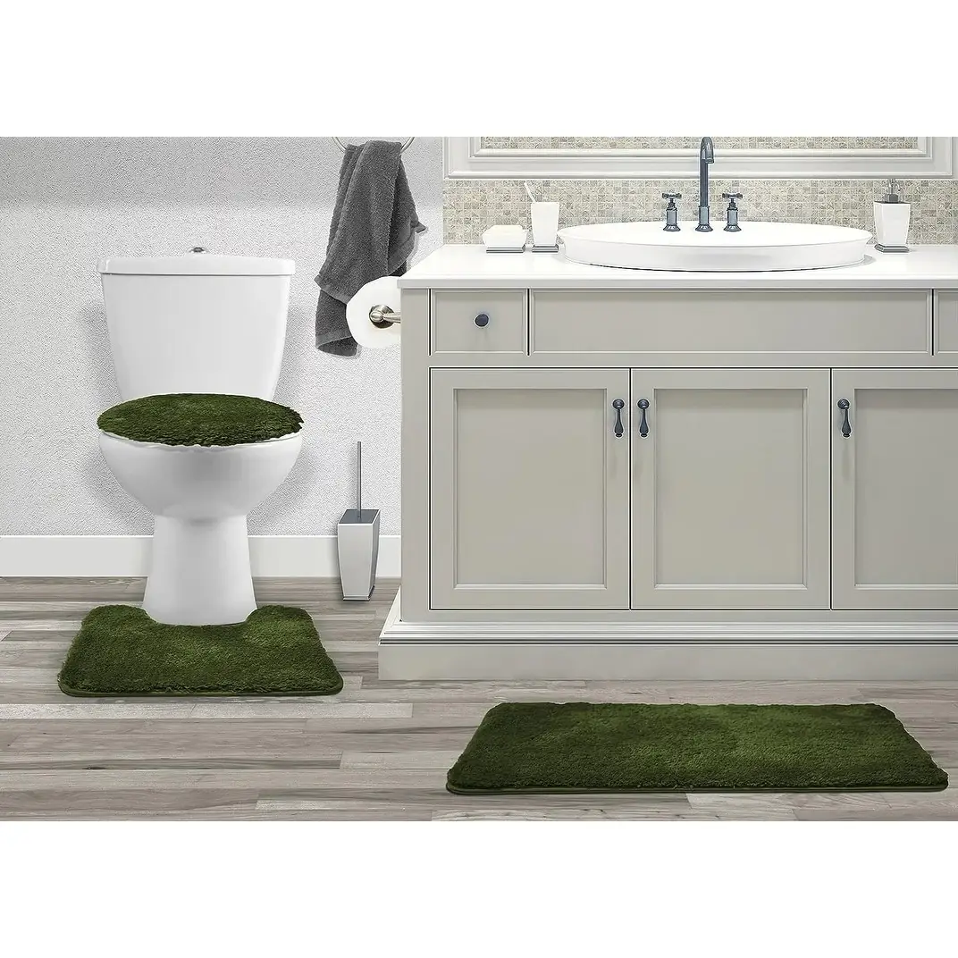 Queen Mary 3 Piece Bathroom Rug Set, Luxury Soft Plush Bath Mat, Contour Rug, Lid Cover, Non-Slip