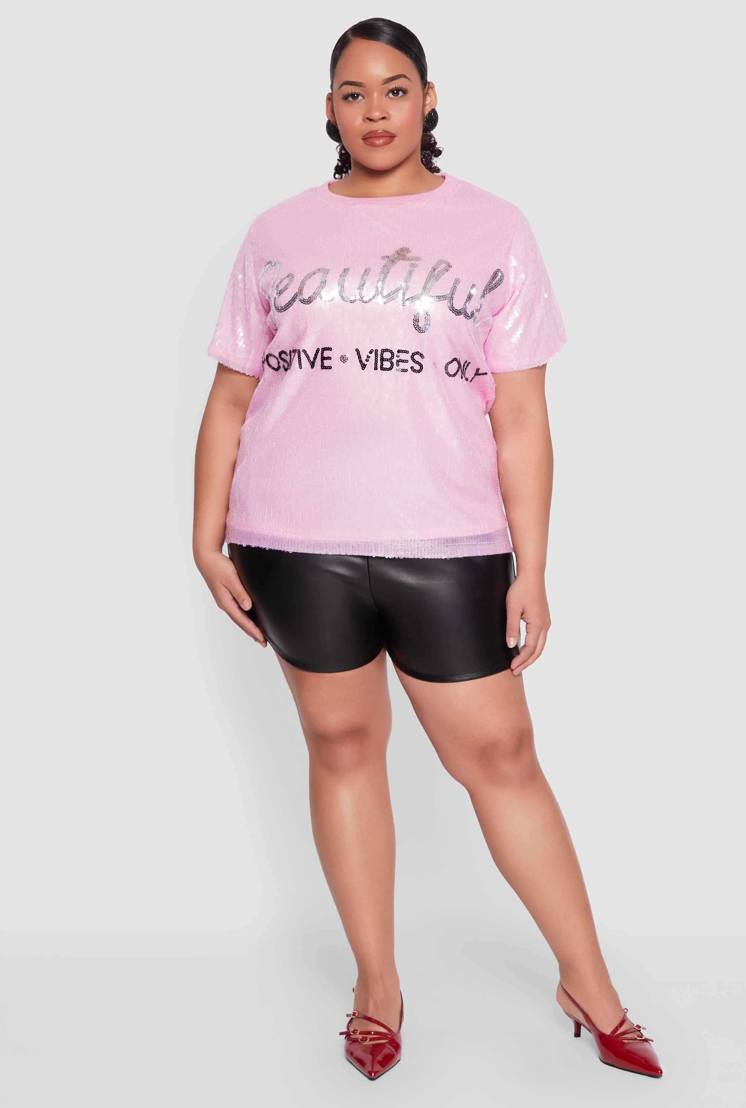 Plus Size Sequin Beautiful Graphic Top