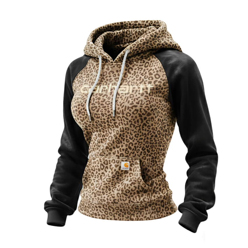Women's Retro Casual Leopard Print Color Block Hoodie