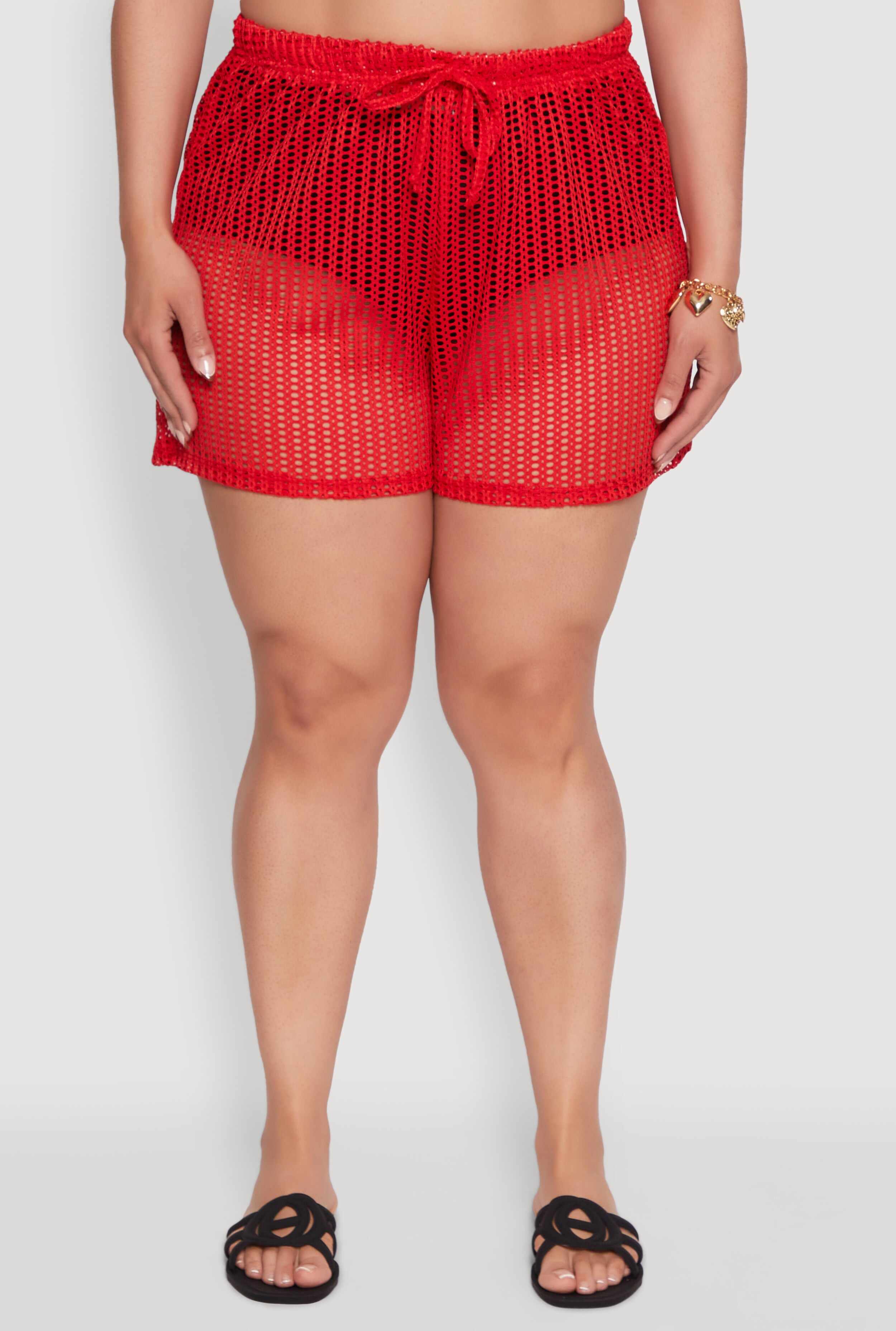 Plus Size Laser Cut Shorts with Drawstring Waist