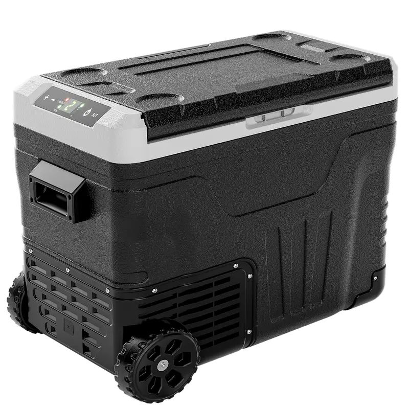 12V Portable Car Refrigerator, 23L/35L/50L Available, Dual DC 12V/24V & AC 110-240V Power Supply, Cooling Range -4°F to 68°F, Built-in Wheels & 2 Storage Baskets, Compact Fridge for RV, Truck, Travel & Boat