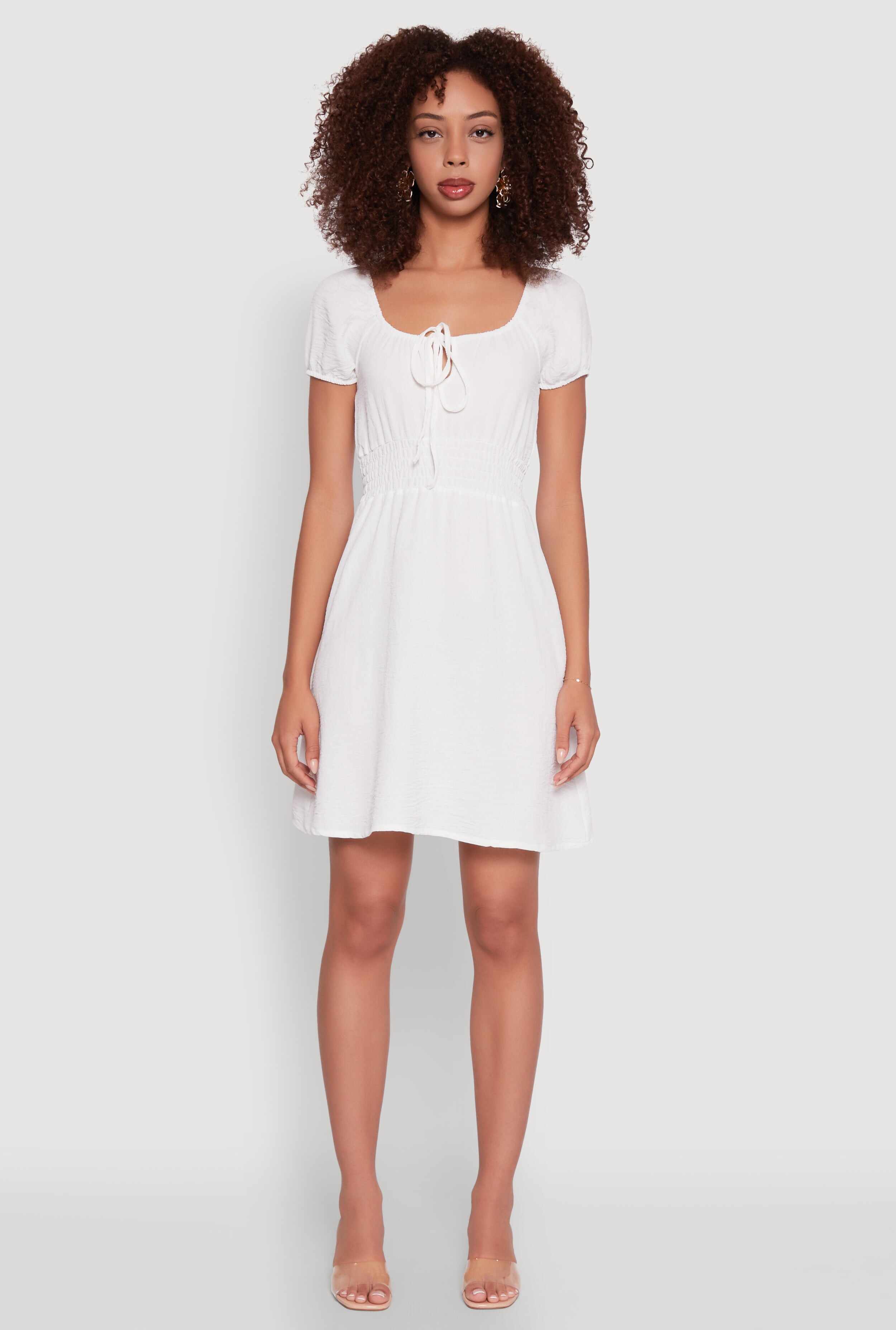 Crepe Knit Puff Sleeve Peasant Dress