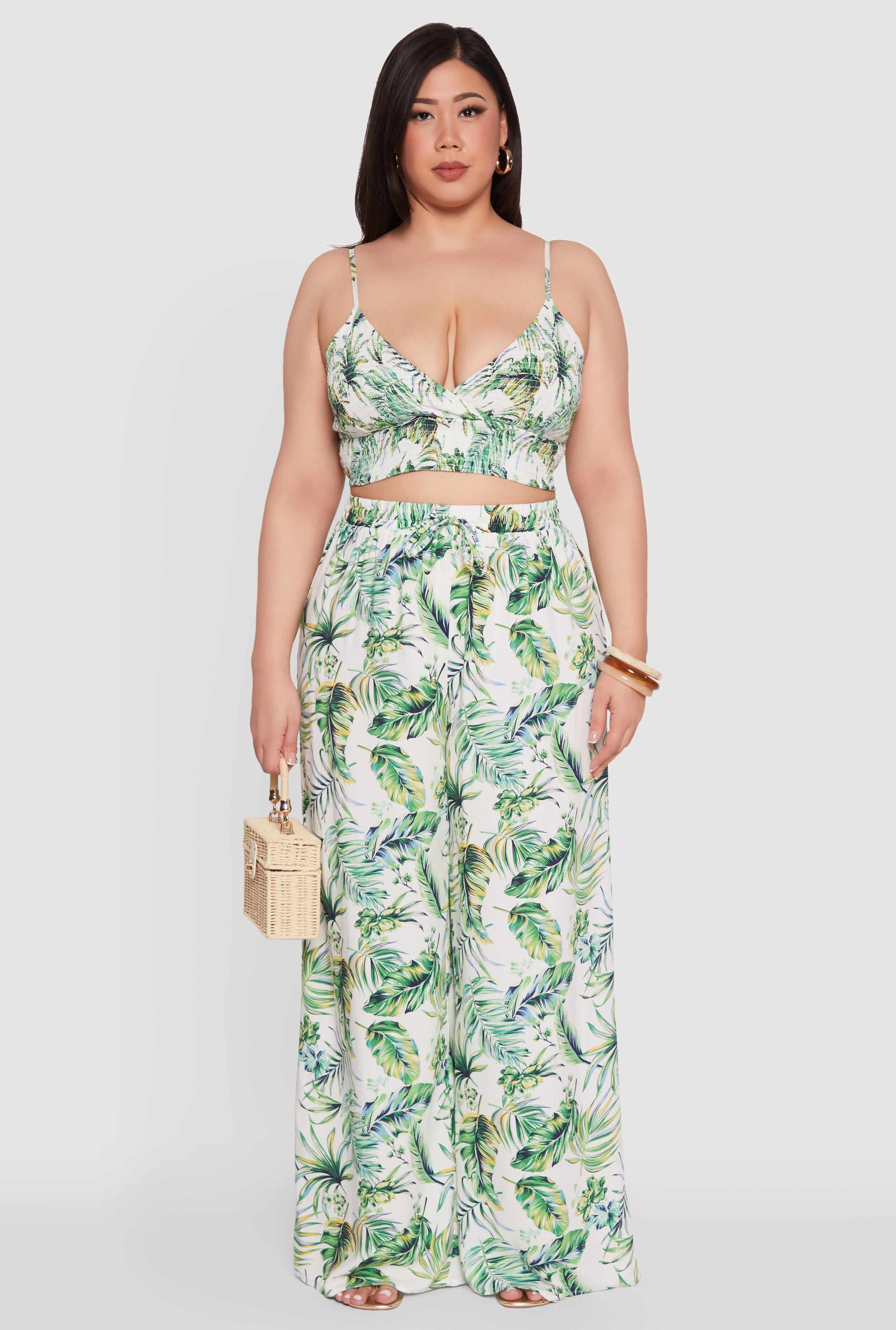 Plus Size Almost Famous Tropical Print Palazzo Pants