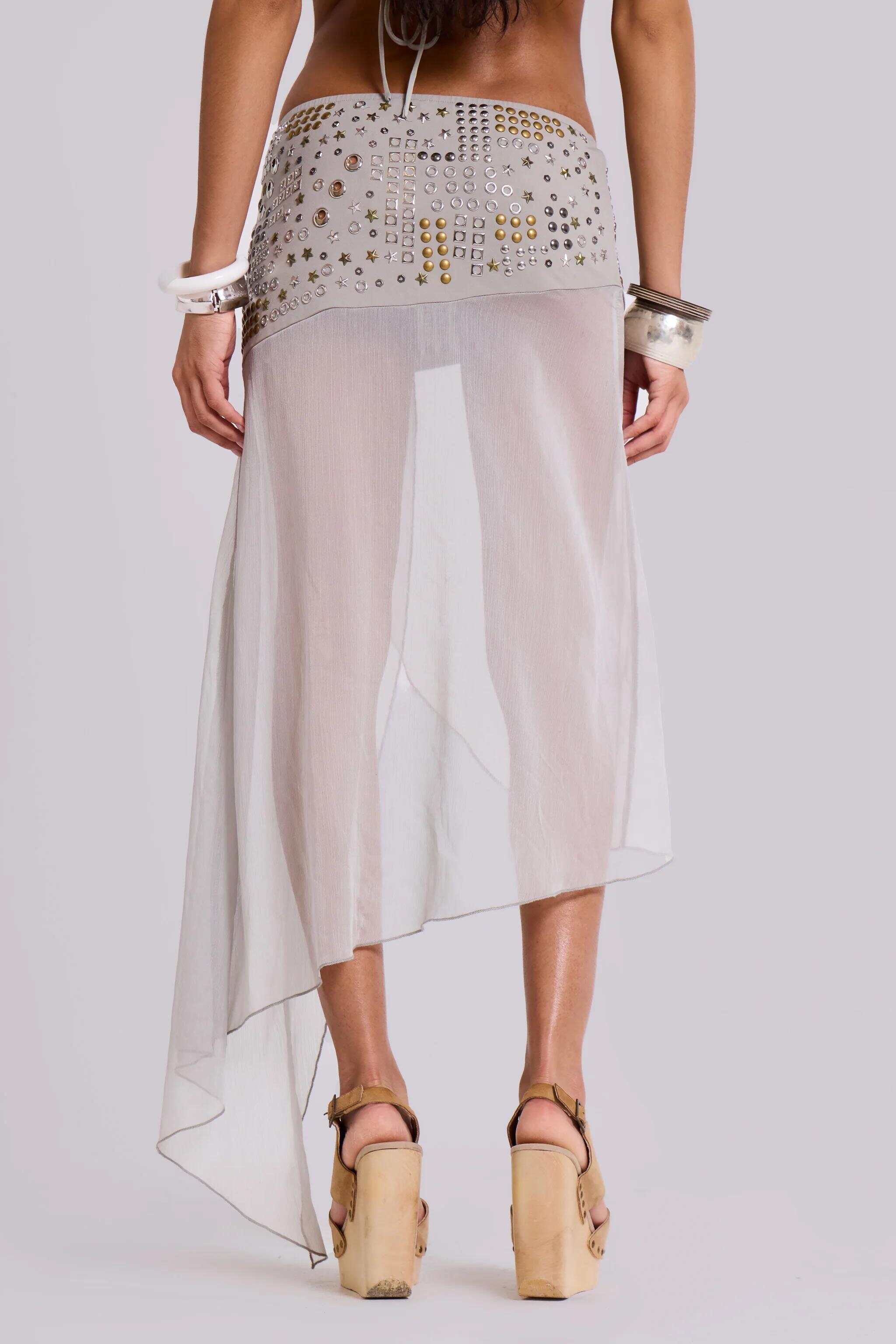 Xtal Studded Chiffon Midi Skirt
