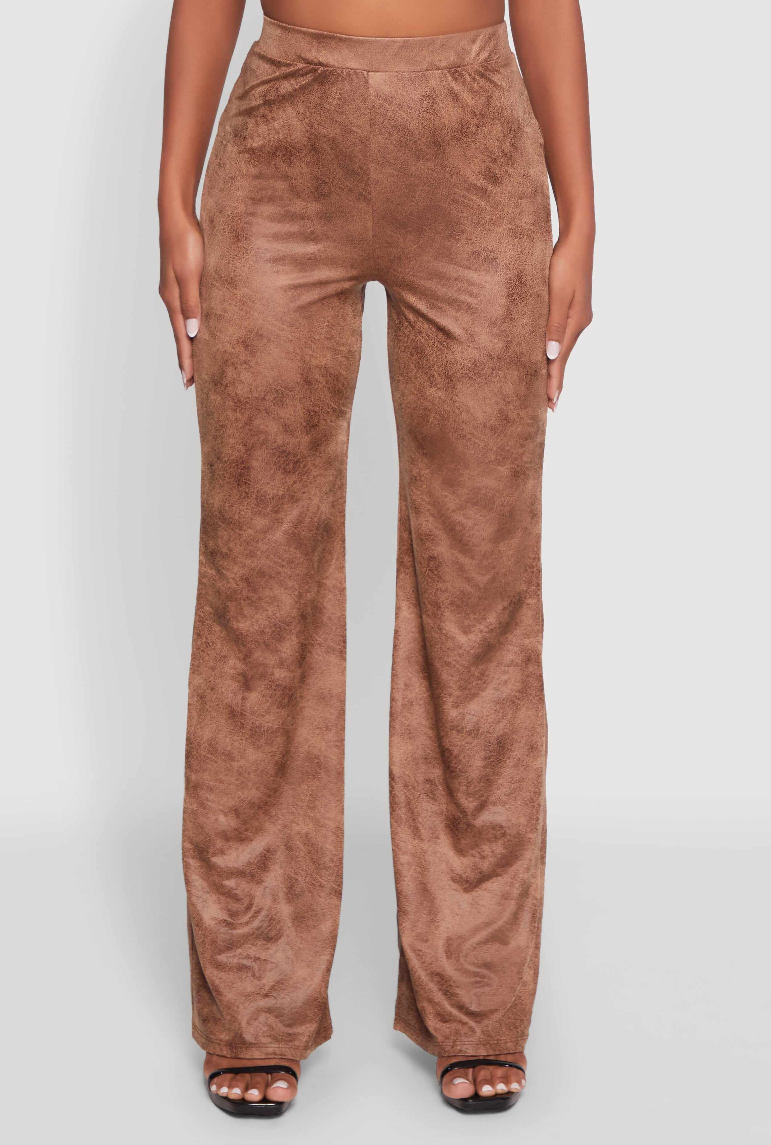 Acid Wash Flared High Waisted Pants