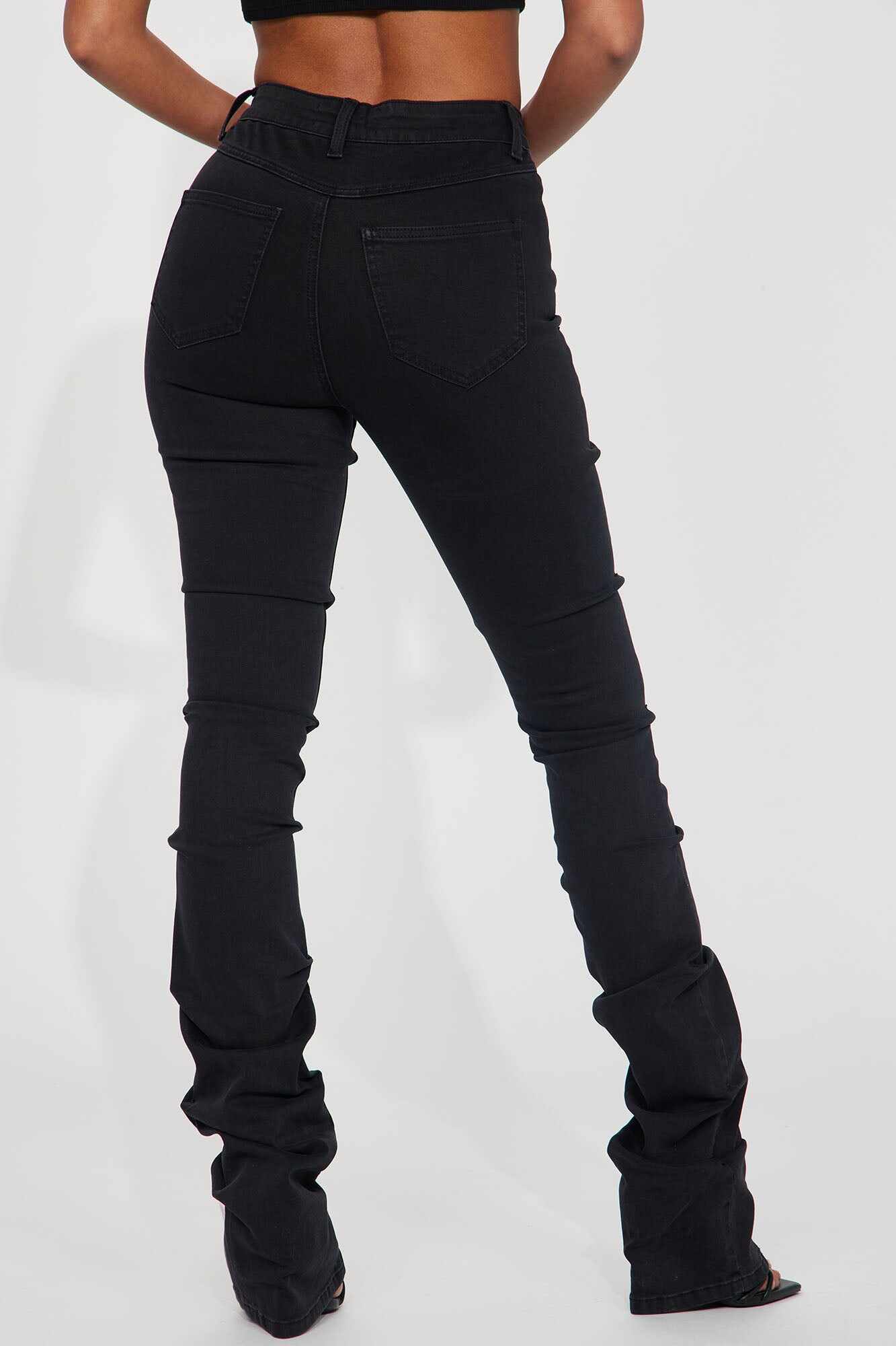 Tall See Me High Rise Stacked Straight Leg Jeans - Black