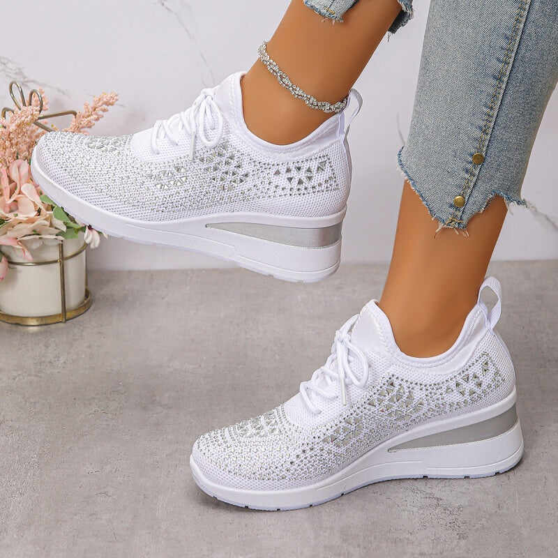 👟 Rhinestones-Embellished Breathable Mesh Sneakers – Sparkle Design, Airy Comfort & Grippy Soles ✨