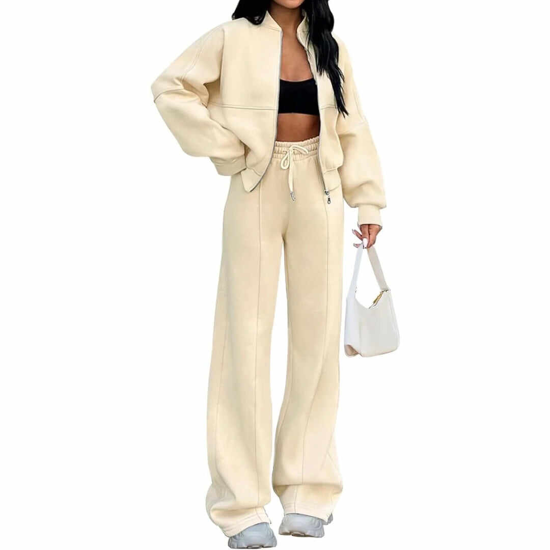Spring Sale🔥Women's Fall 2 Piece Sweatsuits Set Long Sleeve Zip Up Sweatshirt Wide Leg Sweatpants Lounge Sets