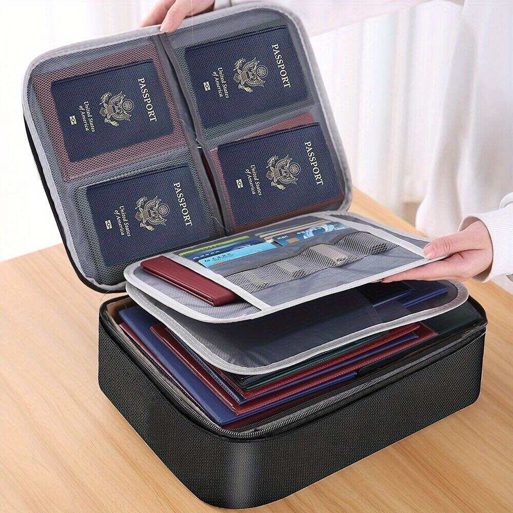 1pc Document Bag With Lock, 3-Layer File Storage Case With Water-Resistant Zipper, Document Safe Portable Travel Home Organizer Bag For Laptop, Files, Certificates