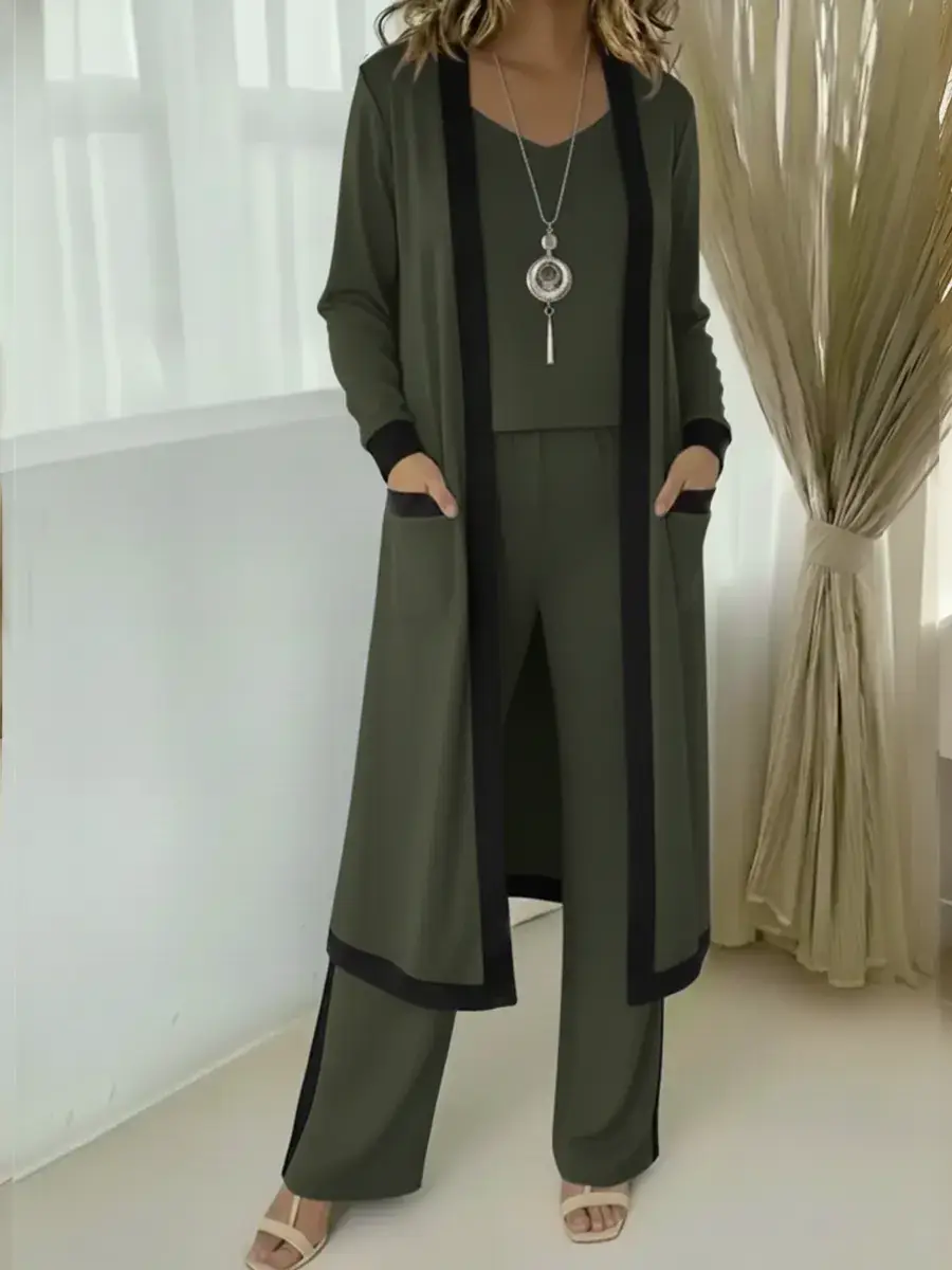 Women's Cozy Cotton Cardigan Vest and Pants Three-Piece Set